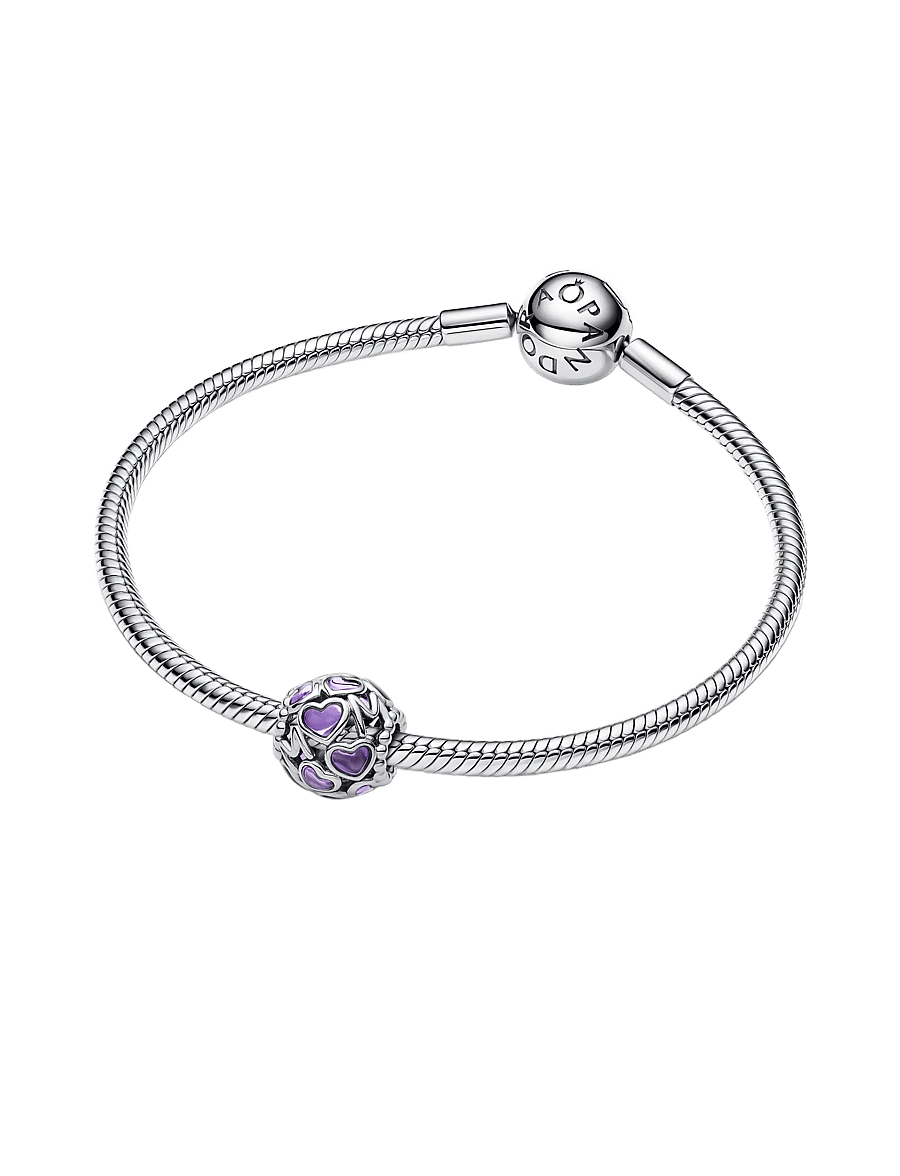 Pandora - Mum hearts sterling silver charm with transparent purple UV resin - anhänger - purple - 2