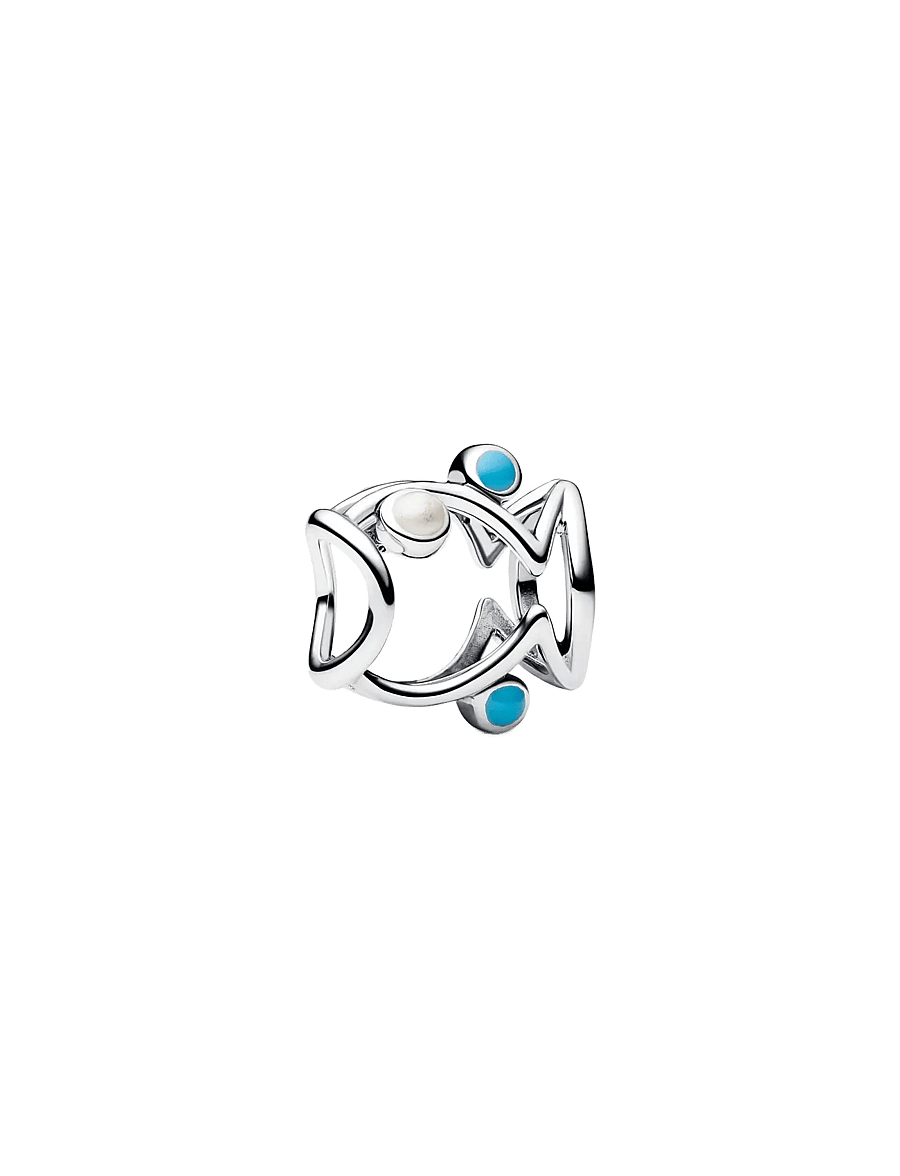 Pandora - Fish sterling silver charm with shimmering white and turquoise enamel - anhänger - turquoise - 1