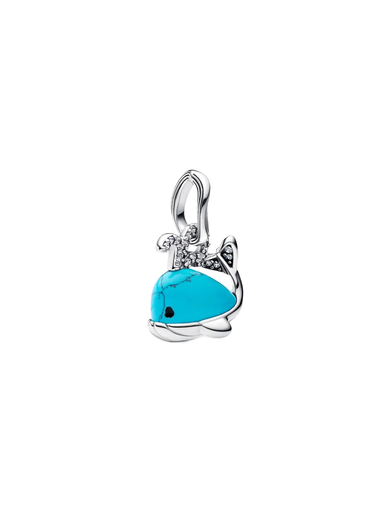 Whale sterling silver dangle with clear cubic zirconia, imitation turquoise and black enamel - TURQUOISE