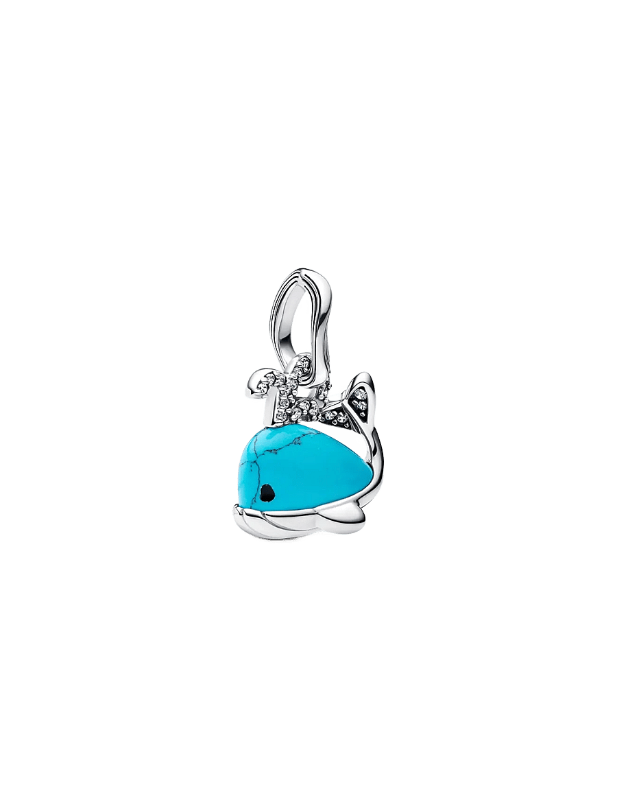 Pandora - Whale sterling silver dangle with clear cubic zirconia, imitation turquoise and black enamel - vedhæng - turquoise - 1