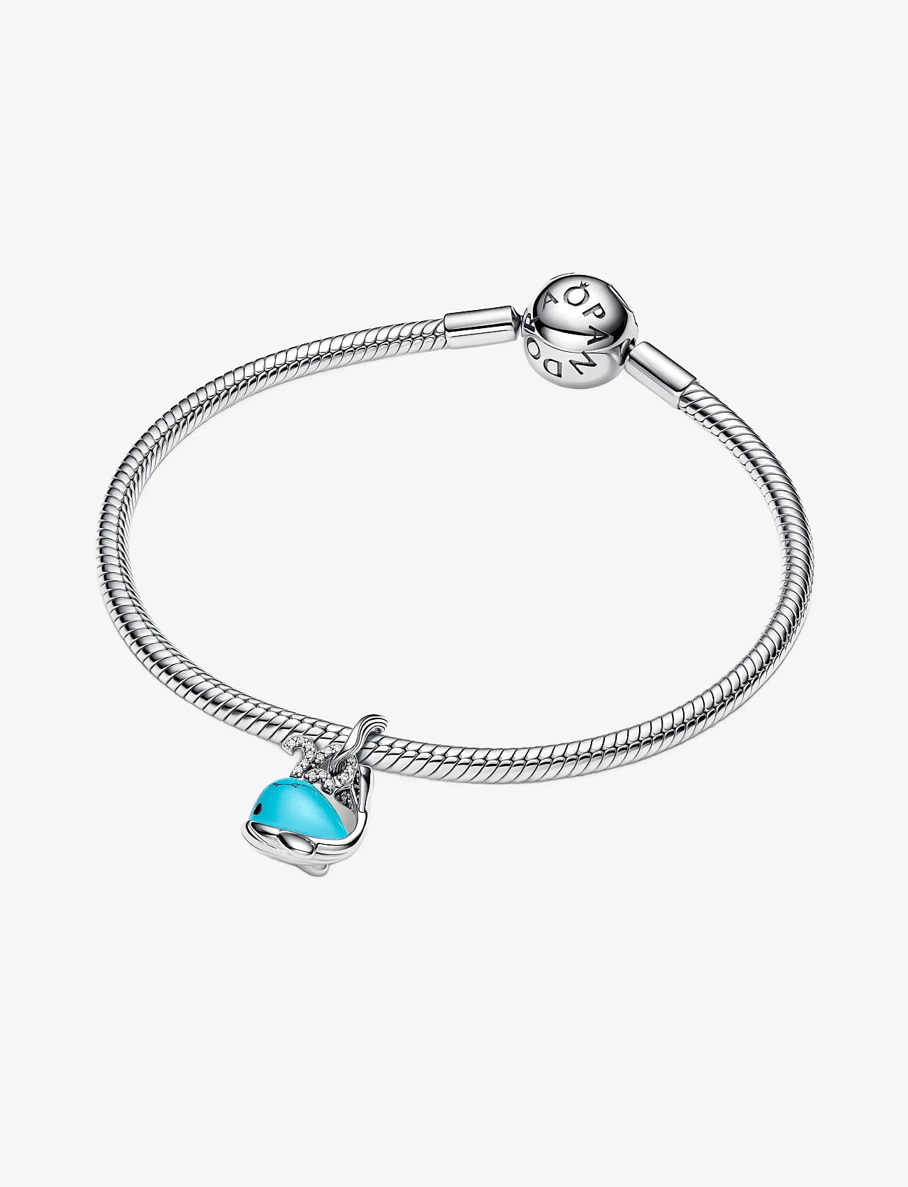 Pandora - Whale sterling silver dangle with clear cubic zirconia, imitation turquoise and black enamel - vedhæng - turquoise - 2