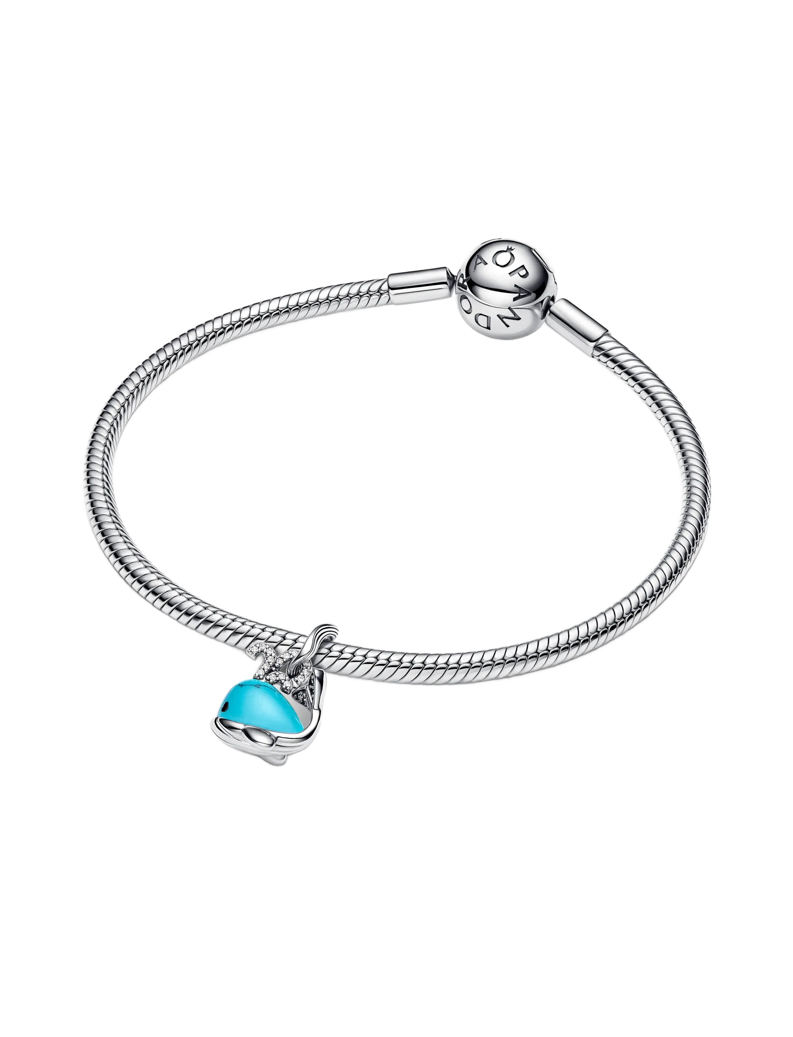 Pandora - Whale sterling silver dangle with clear cubic zirconia, imitation turquoise and black enamel - pendentifs - turquoise - 2
