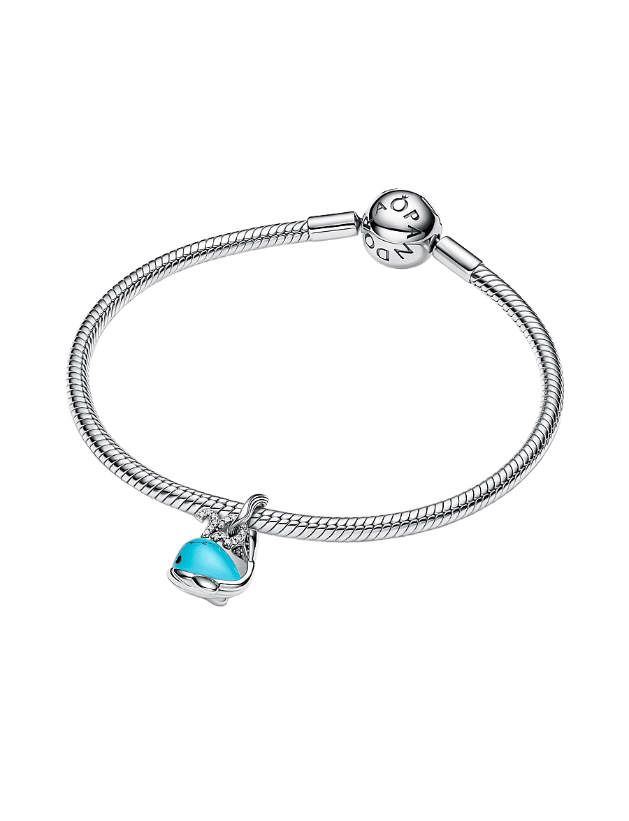 Pandora - Whale sterling silver dangle with clear cubic zirconia, imitation turquoise and black enamel - vedhæng - turquoise - 2