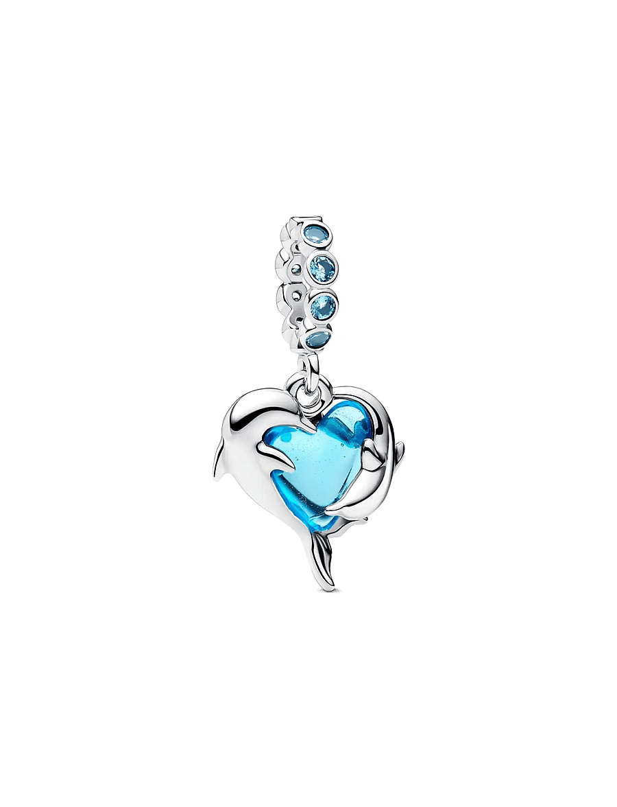 Pandora - Dolphins sterling silver dangle with aqua blue Murano glass and icy blue crystal - pendentifs - turquoise - 1