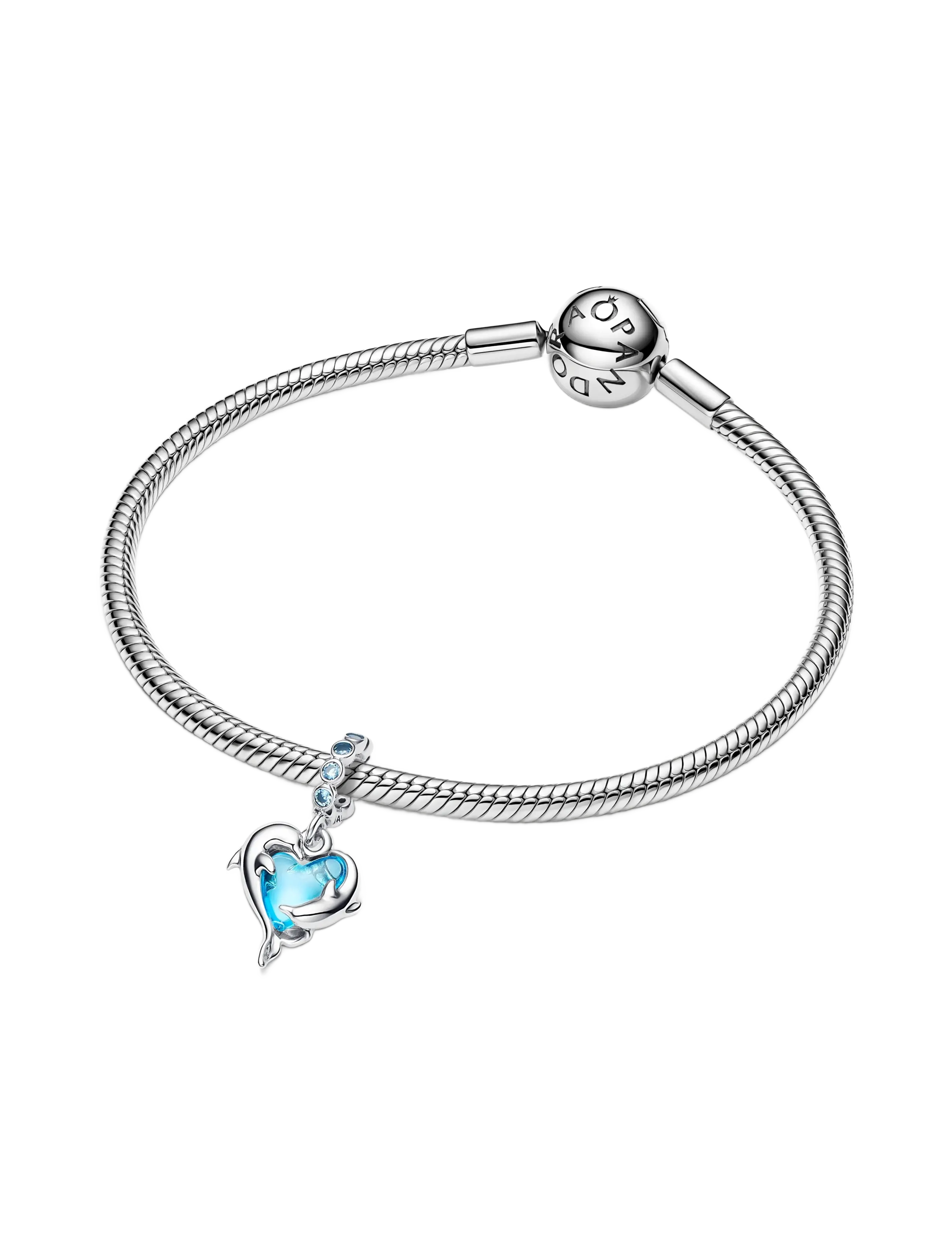 Pandora - Dolphins sterling silver dangle with aqua blue Murano glass and icy blue crystal - pendentifs - turquoise - 2