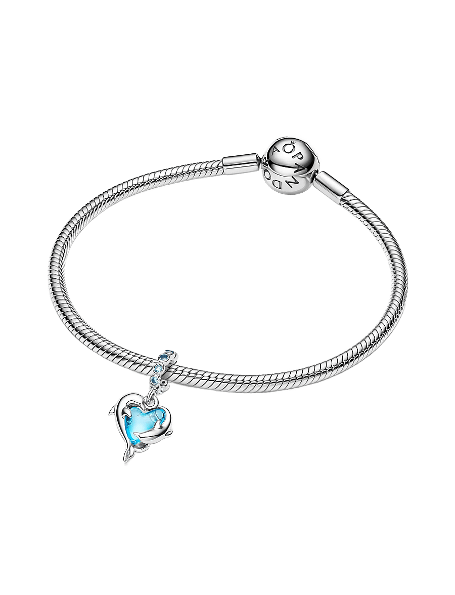 Pandora - Dolphins sterling silver dangle with aqua blue Murano glass and icy blue crystal - pendentifs - turquoise - 2
