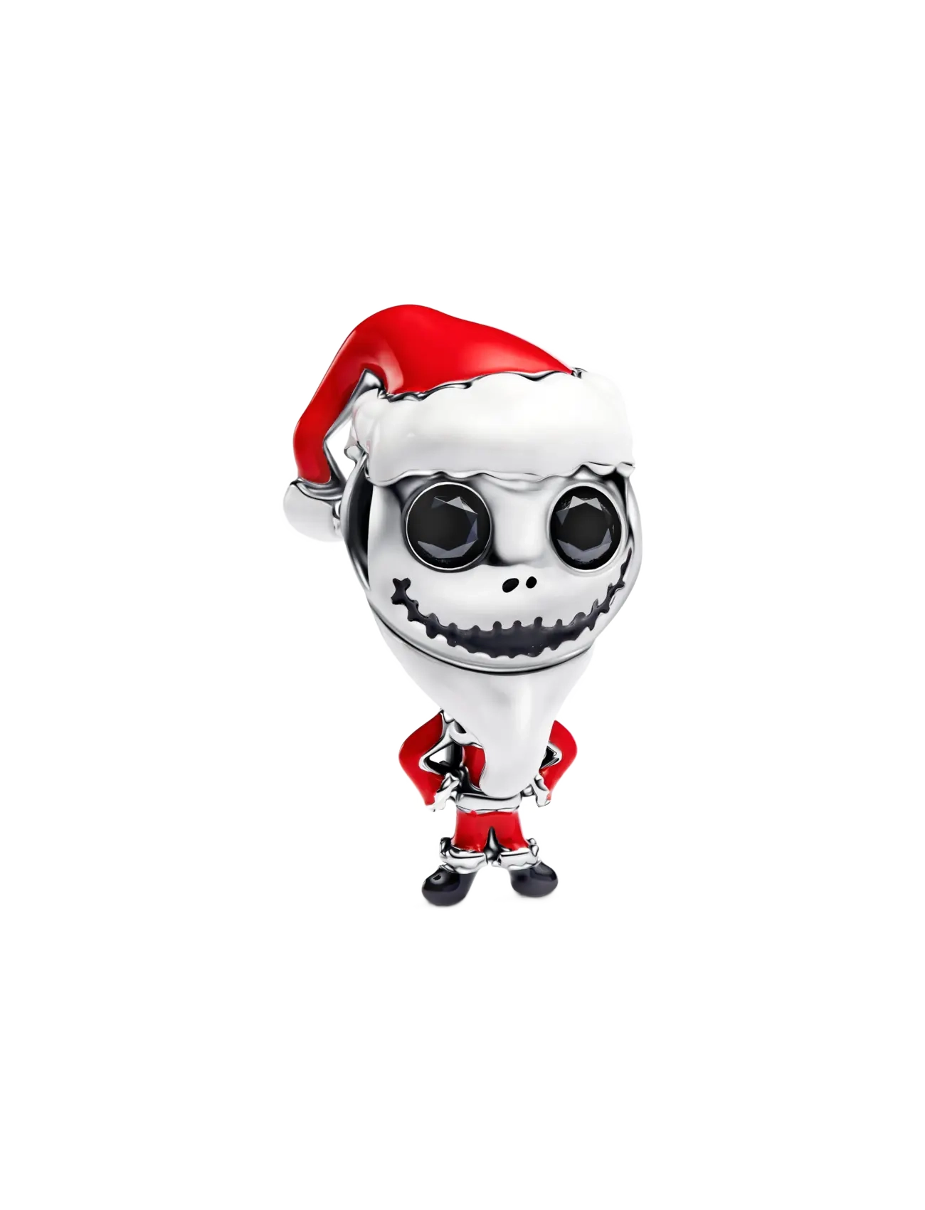 Disney movable Jack Skellington sterling silver charm with black crystal, white, red and black ename - RED