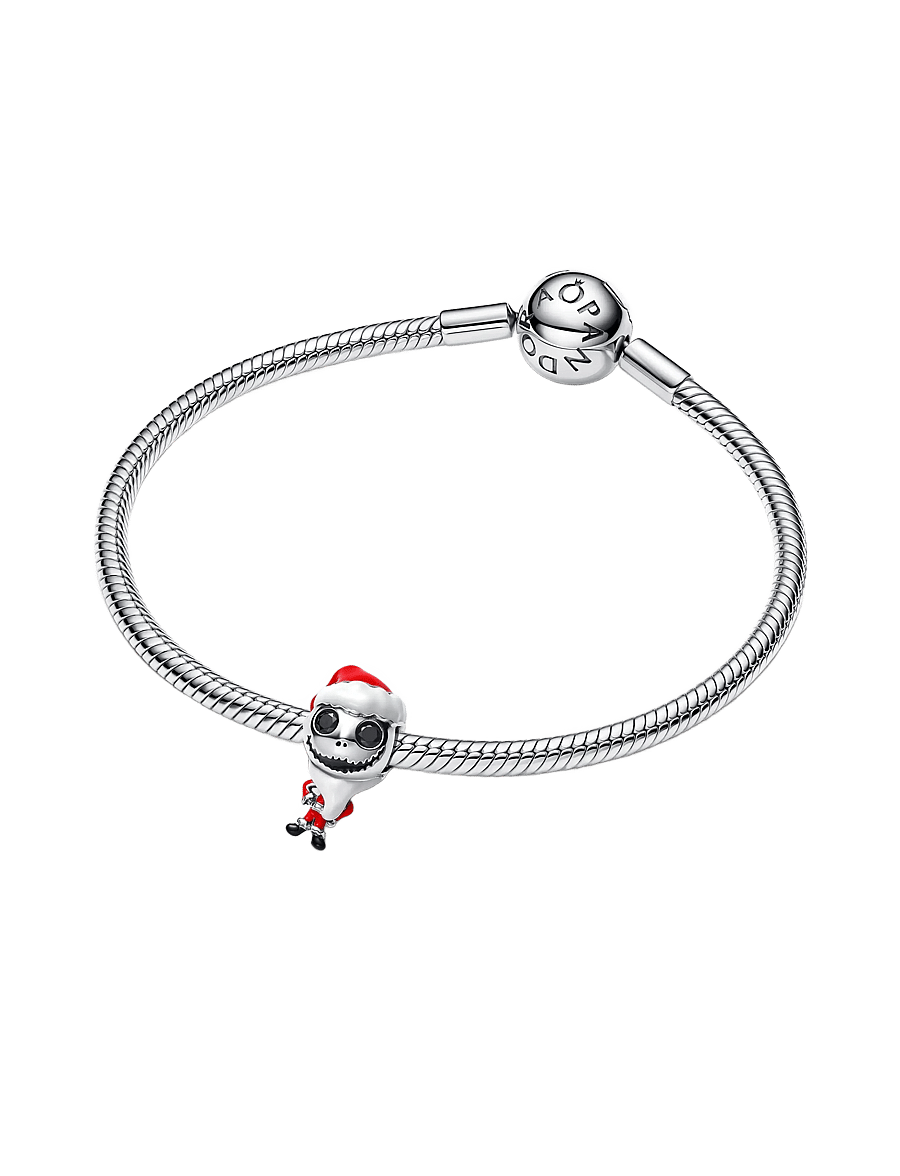 Pandora - Disney movable Jack Skellington sterling silver charm with black crystal, white, red and black ename - pendentifs - red - 3