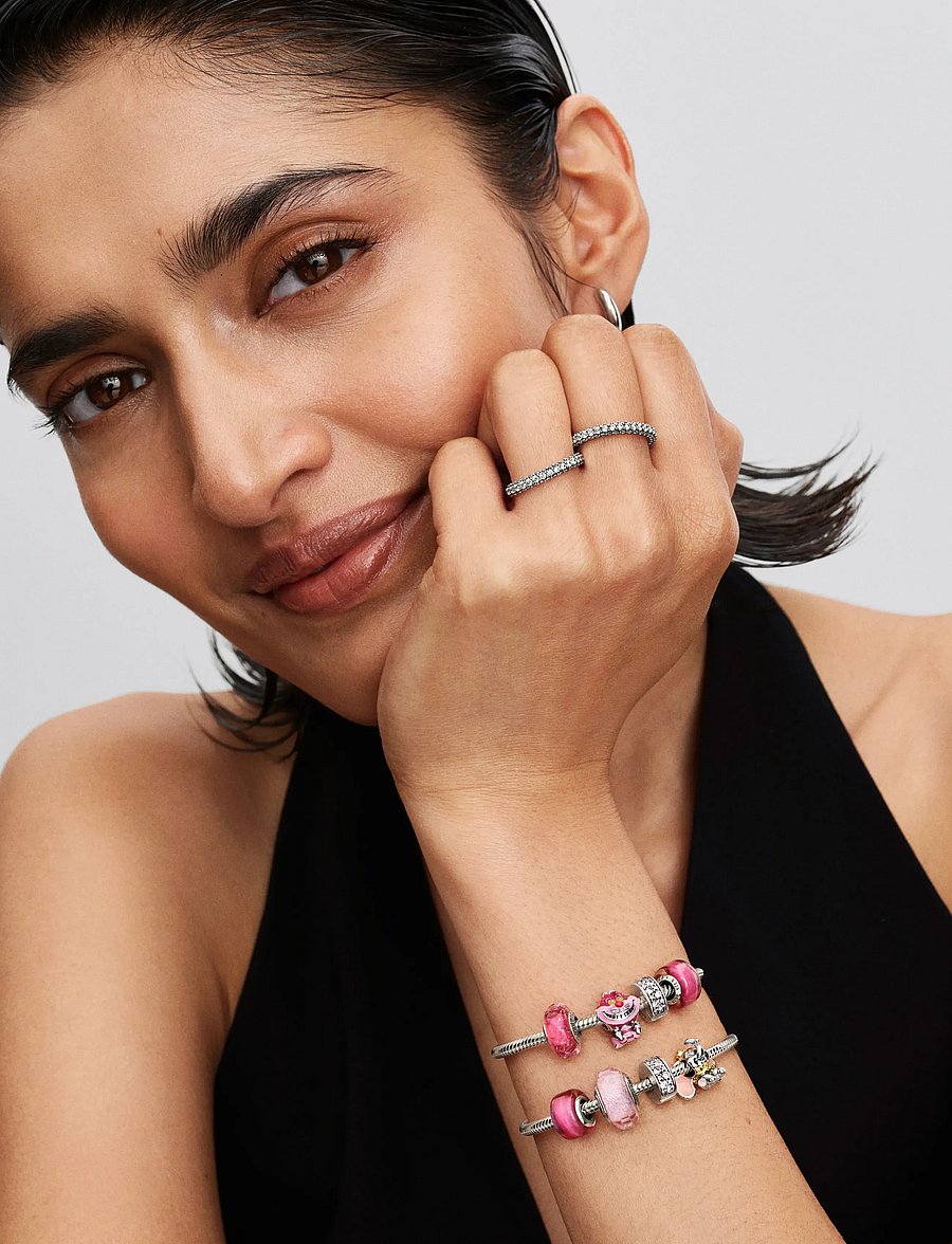 Pandora - Disney Cheshire Cat sterling silver charm with glittery pink, light pink, pink and glow in the dark - vedhæng - pink - 4