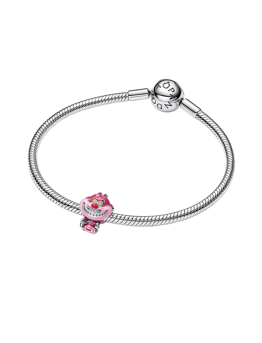 Pandora - Disney Cheshire Cat sterling silver charm with glittery pink, light pink, pink and glow in the dark - vedhæng - pink - 3