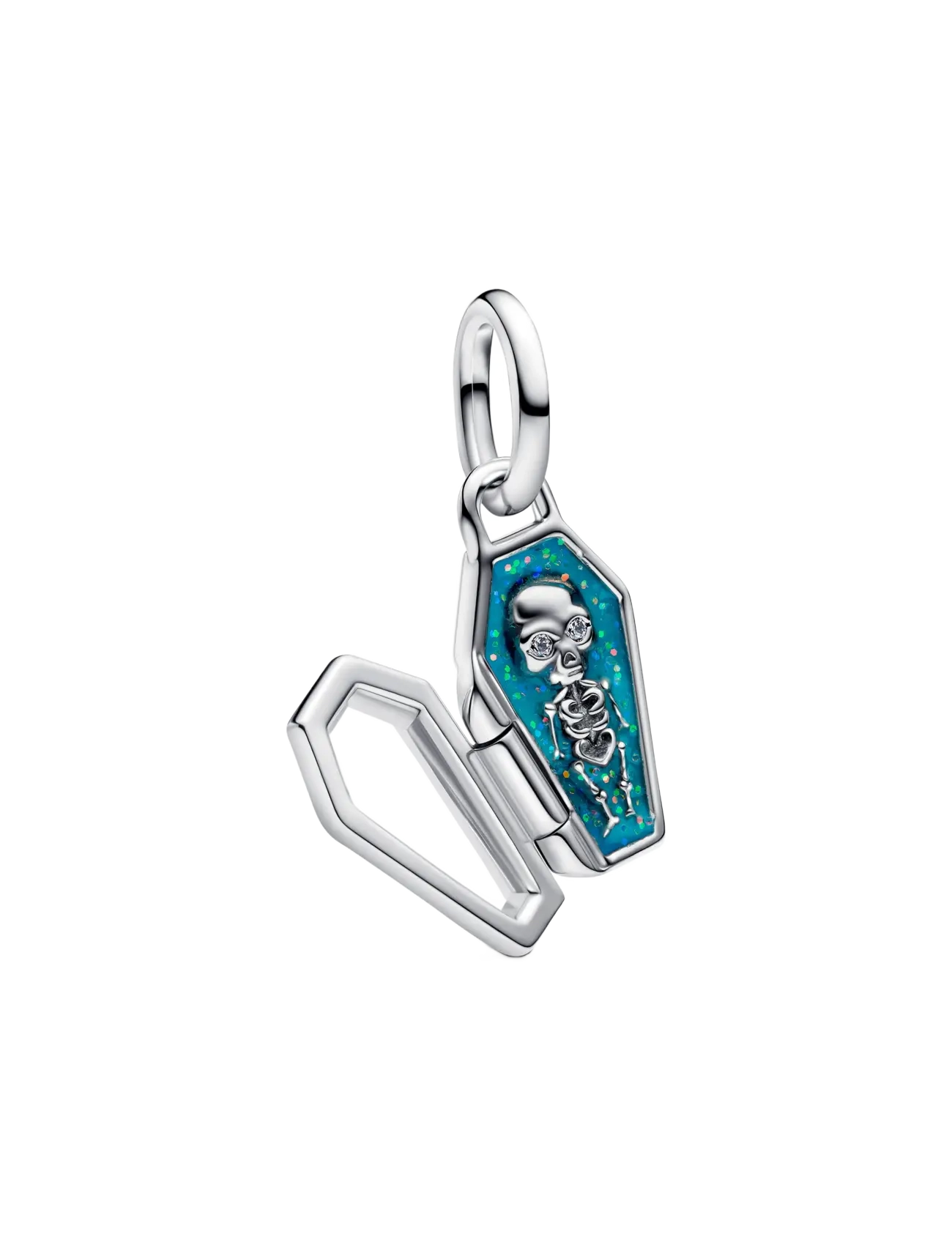 Pandora Openable coffin sterling silver dangle with clear cubic zirconia and glittery teal glow in the dark - Charms - GREEN / silver