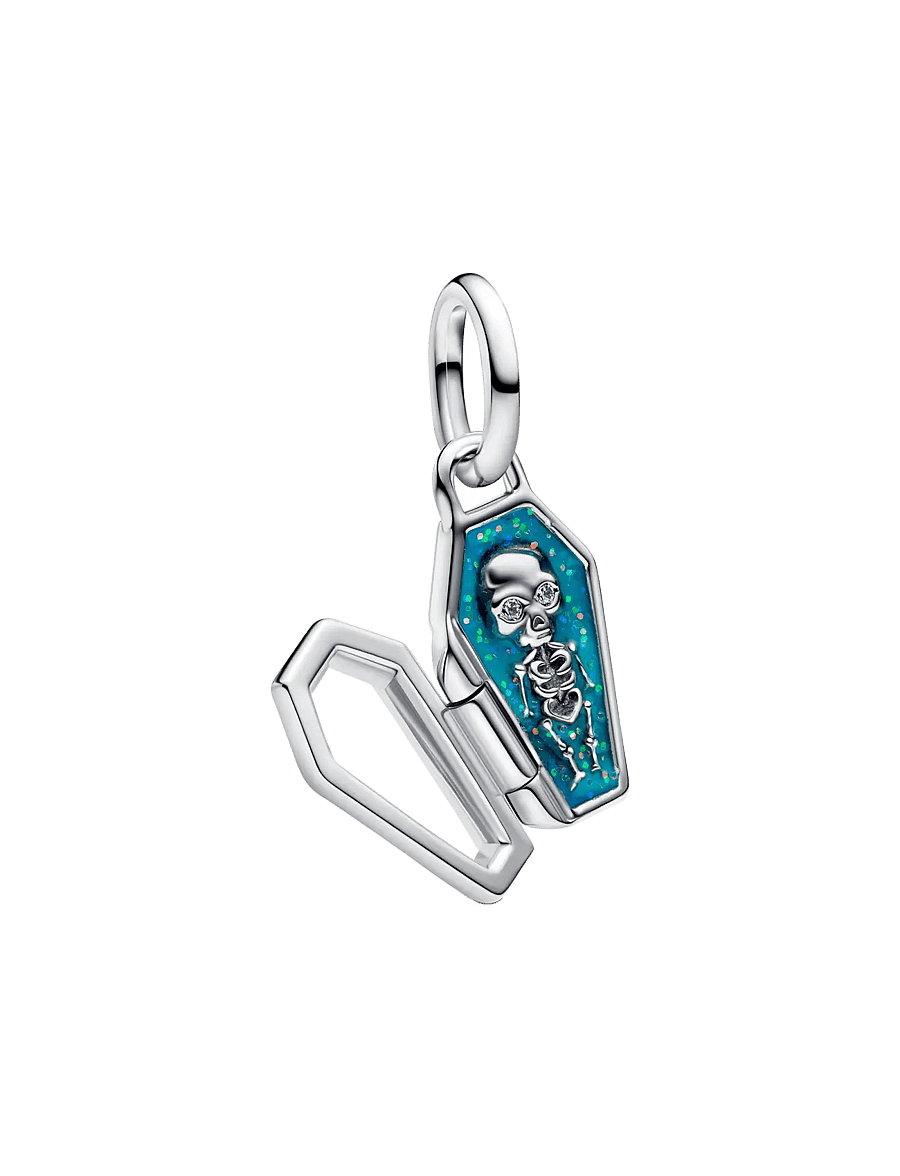 Pandora - Openable coffin sterling silver dangle with clear cubic zirconia and glittery teal glow in the dark - anhänger - green - 1