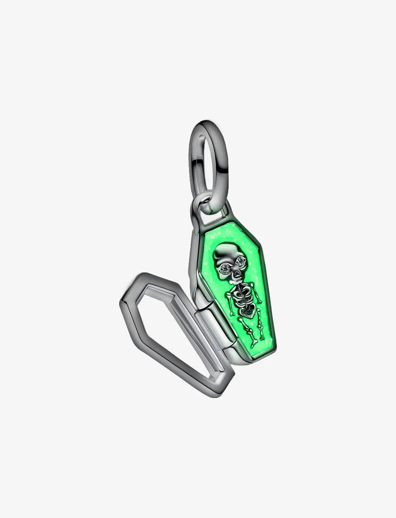Pandora - Openable coffin sterling silver dangle with clear cubic zirconia and glittery teal glow in the dark - anhänger - green - 3