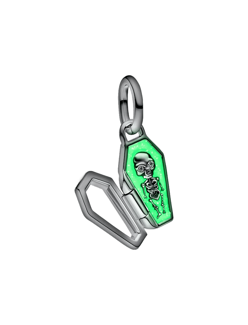 Pandora - Openable coffin sterling silver dangle with clear cubic zirconia and glittery teal glow in the dark - anhänger - green - 3
