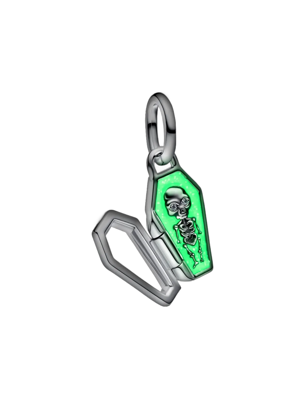 Pandora - Openable coffin sterling silver dangle with clear cubic zirconia and glittery teal glow in the dark - anhänger - green - 3