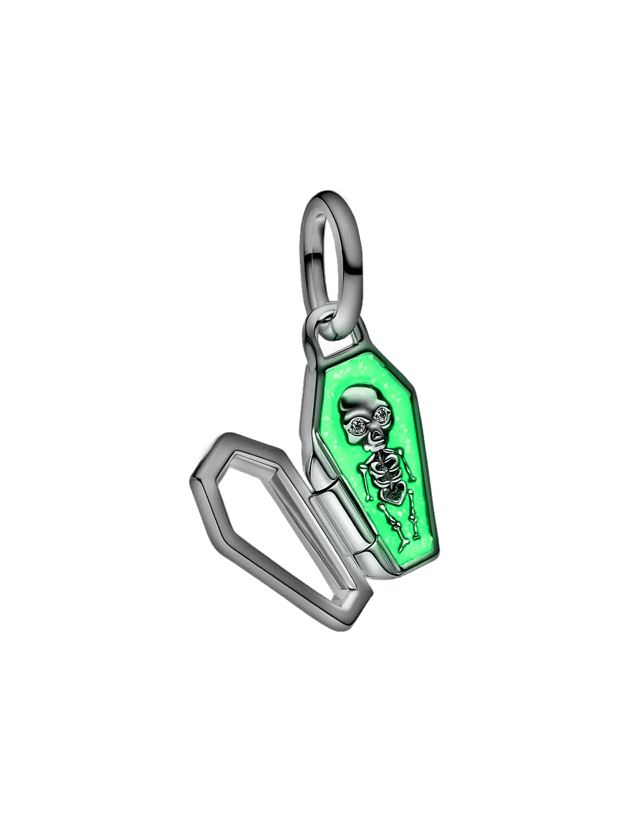 Pandora - Openable coffin sterling silver dangle with clear cubic zirconia and glittery teal glow in the dark - anhänger - green - 3