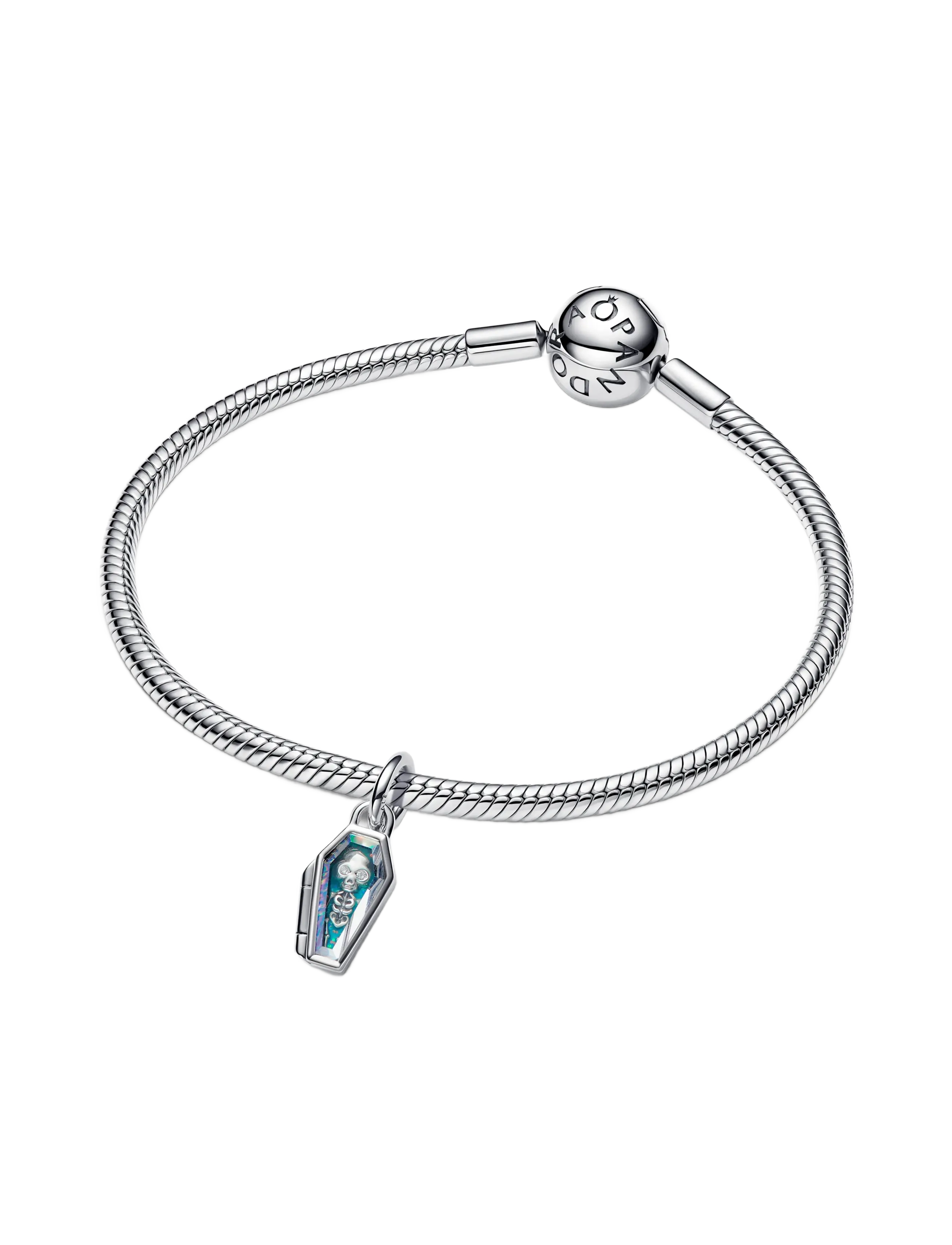 Pandora - Openable coffin sterling silver dangle with clear cubic zirconia and glittery teal glow in the dark - anhänger - green - 4