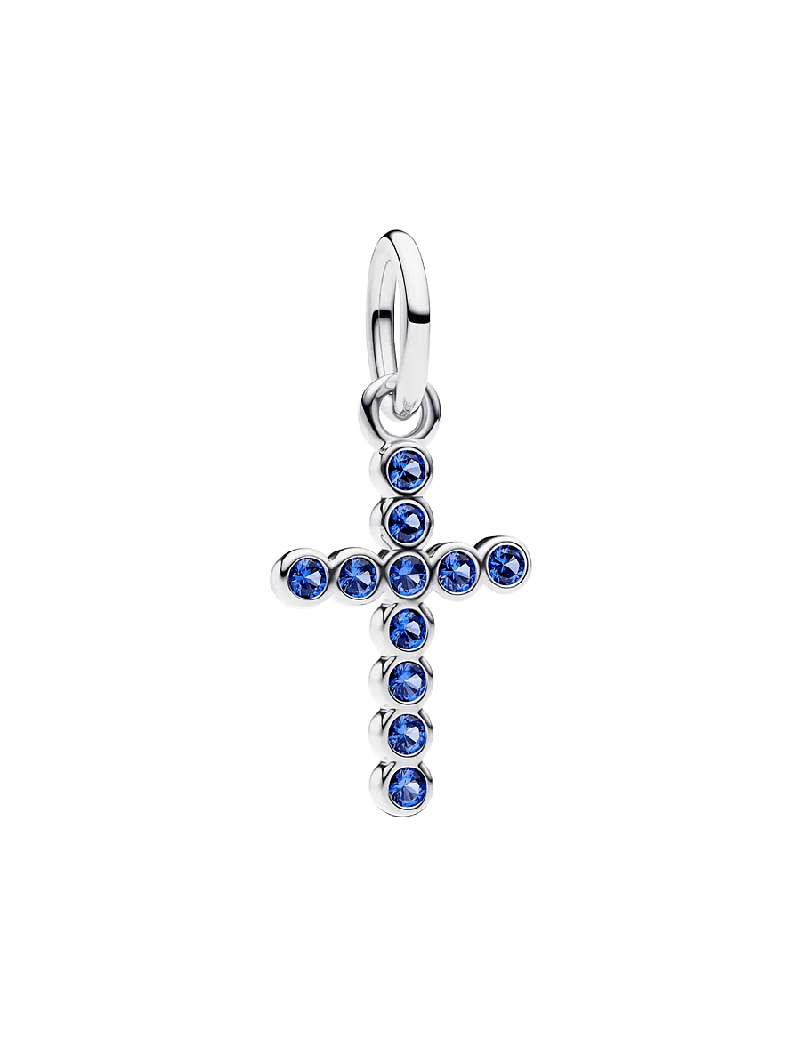 Pandora - Cross sterling silver dangle with stellar blue crystal - vedhæng - blue - 1