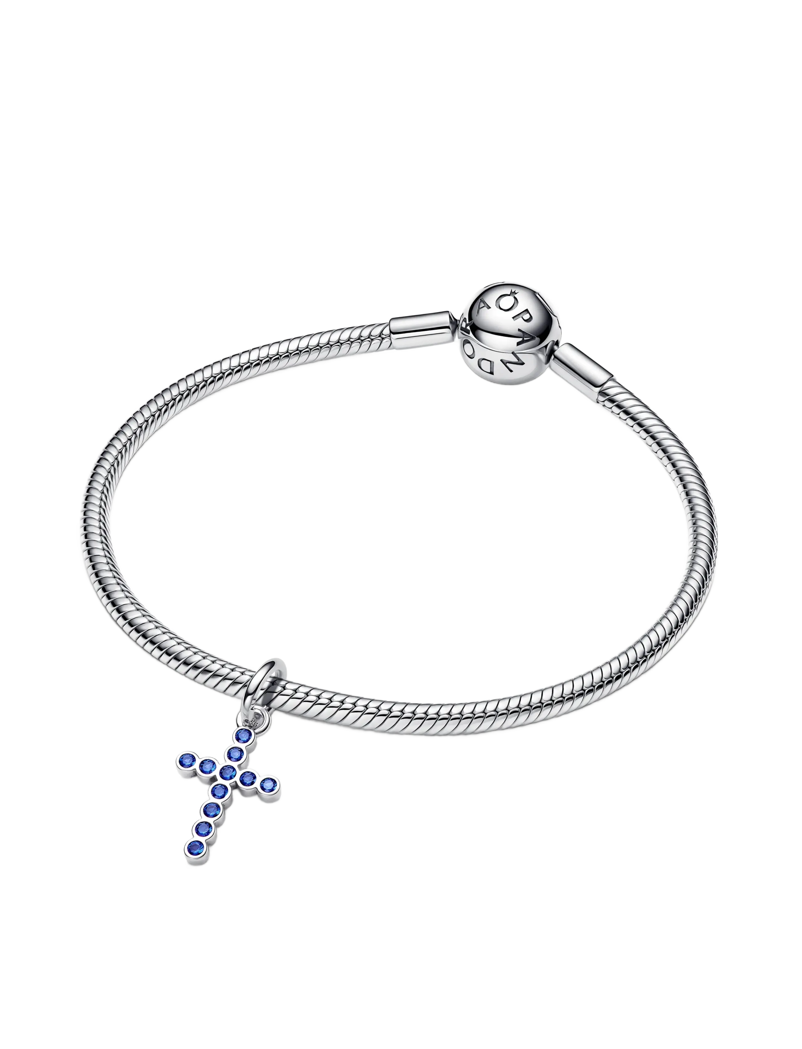 Pandora - Cross sterling silver dangle with stellar blue crystal - pendants - blue - 3