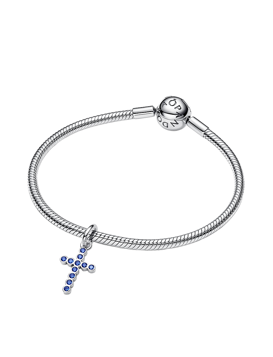 Pandora - Cross sterling silver dangle with stellar blue crystal - vedhæng - blue - 3