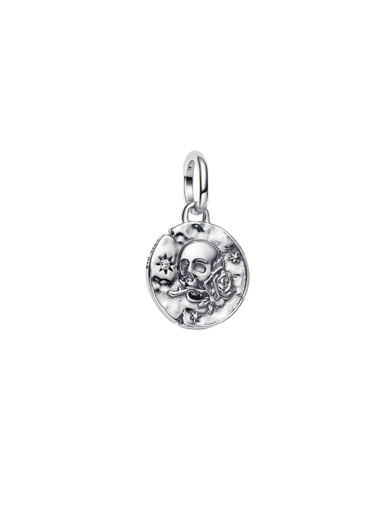 Skull sterling silver medallion with clear cubic zirconia - CLEAR