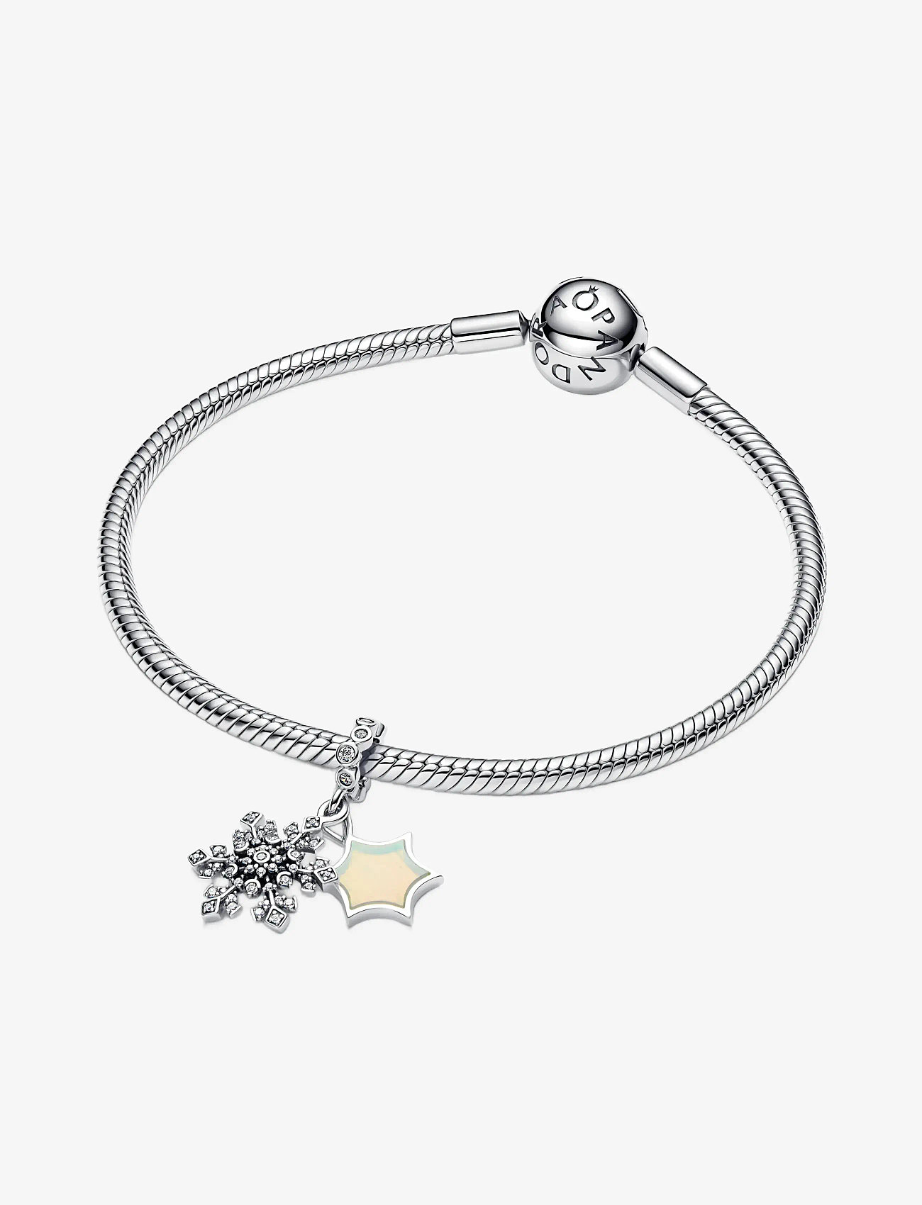 Pandora - Snowflake and star sterling silver double dangle - vedhæng - white - 3