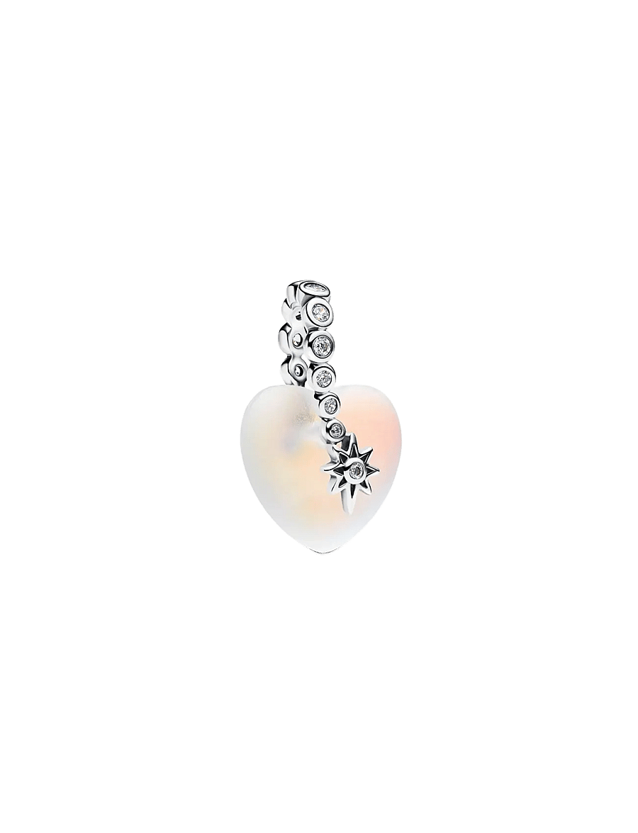 Pandora - Heart sterling silver dangle with clear cubic zirconia and moonstone iridescent glass - pendentifs - white - 0