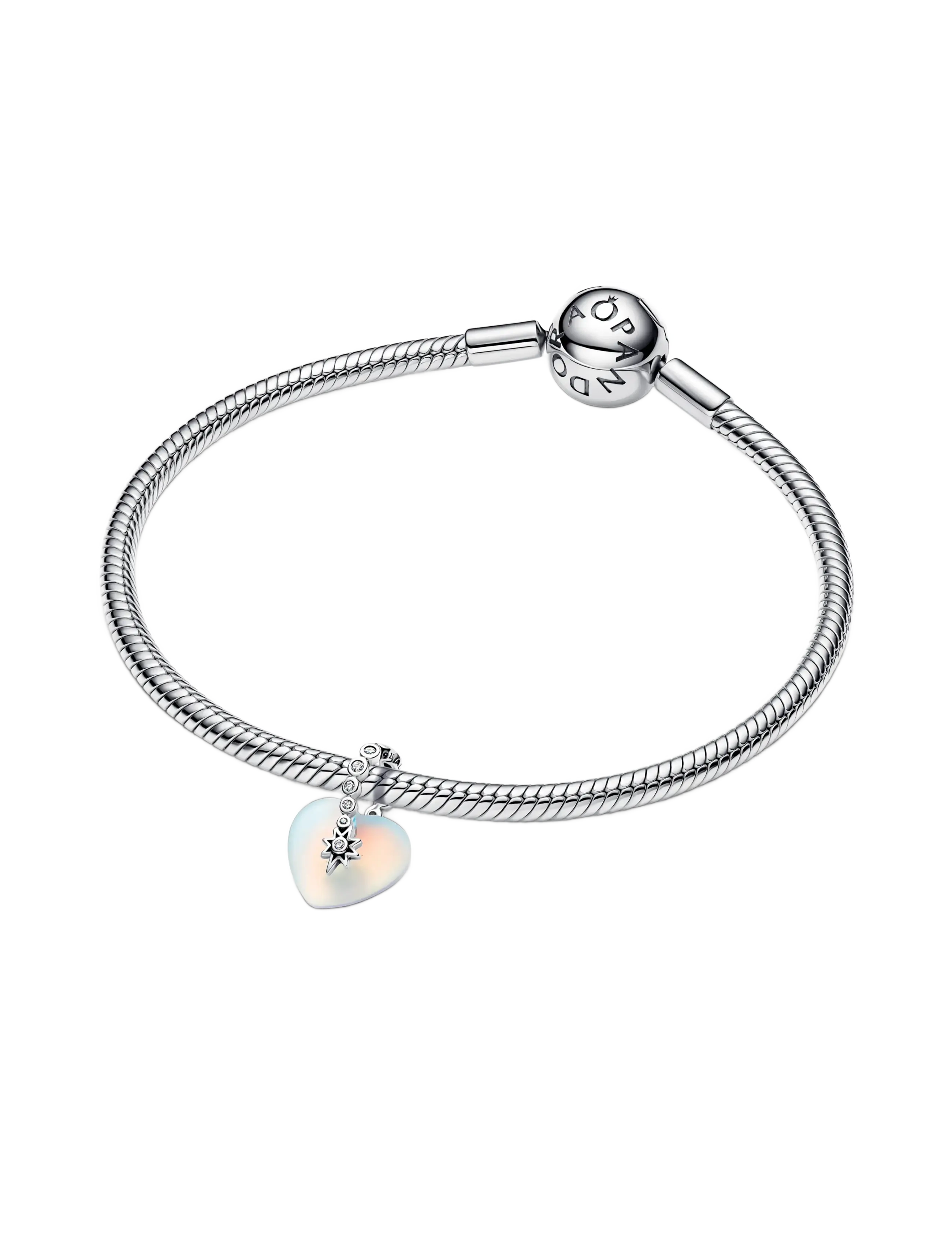 Pandora - Heart sterling silver dangle with clear cubic zirconia and moonstone iridescent glass - pendentifs - white - 3