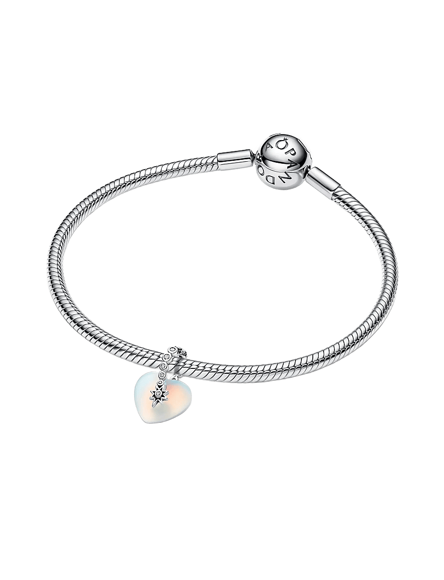 Pandora - Heart sterling silver dangle with clear cubic zirconia and moonstone iridescent glass - pendentifs - white - 3
