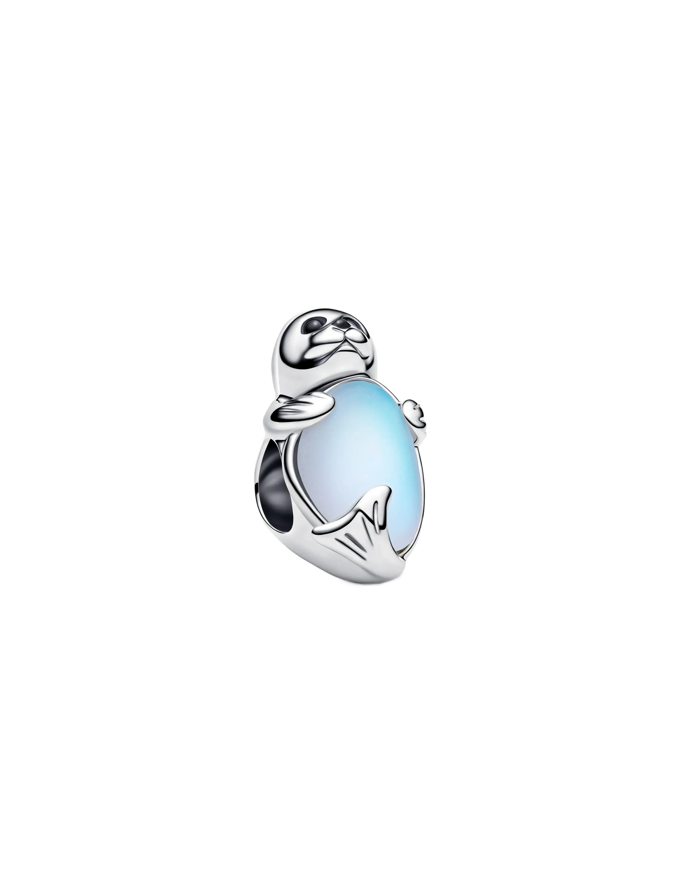 Pandora Seal sterling silver charm with black crystal, black enamel and moonstone iridescent glass - Uus - WHITE / blue