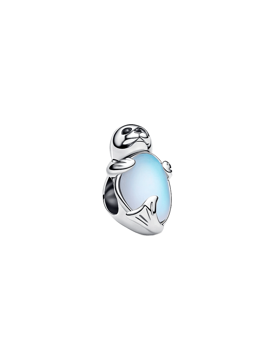 Pandora - Seal sterling silver charm with black crystal, black enamel and moonstone iridescent glass - vedhæng - white - 1