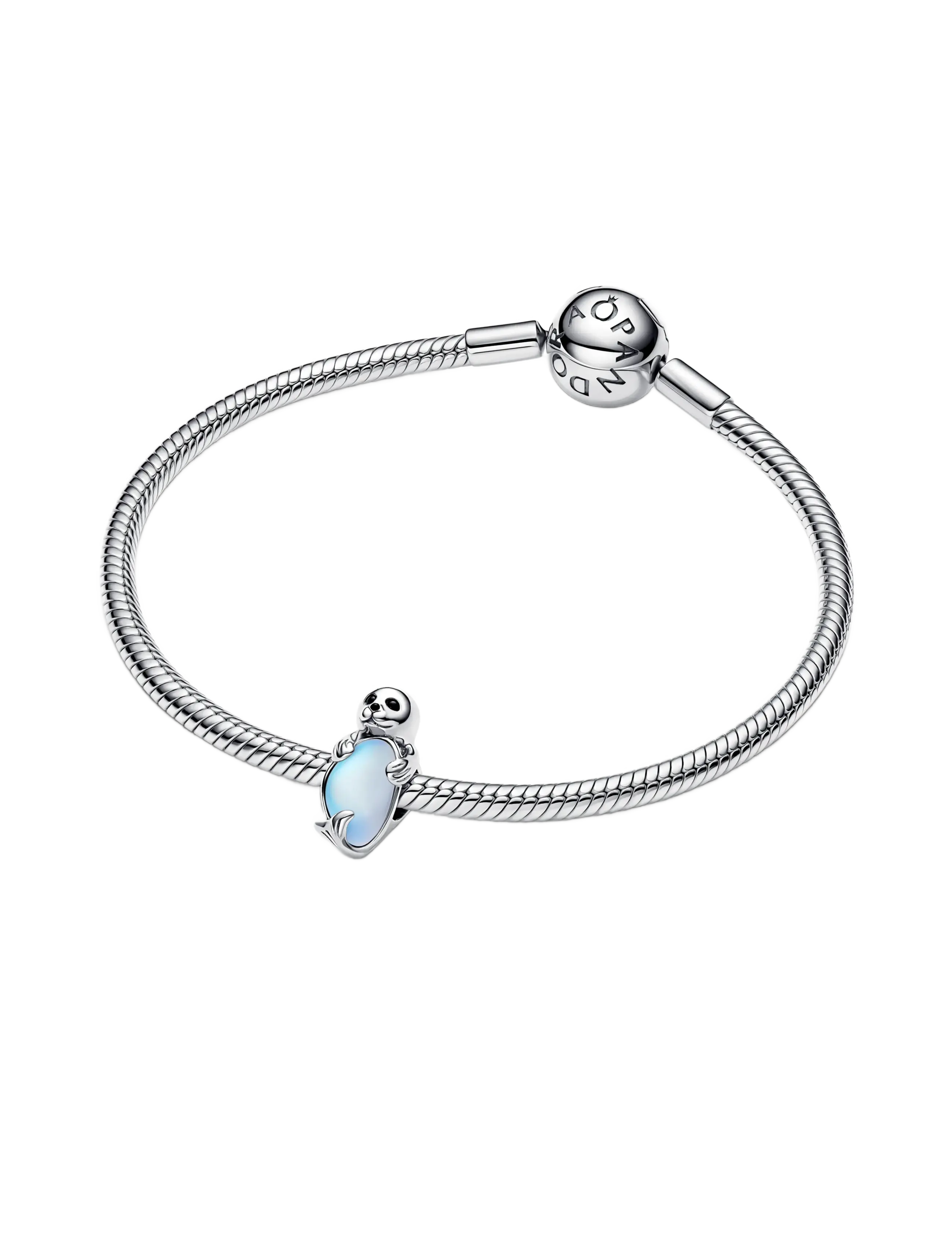 Pandora - Seal sterling silver charm with black crystal, black enamel and moonstone iridescent glass - pendentifs - white - 3