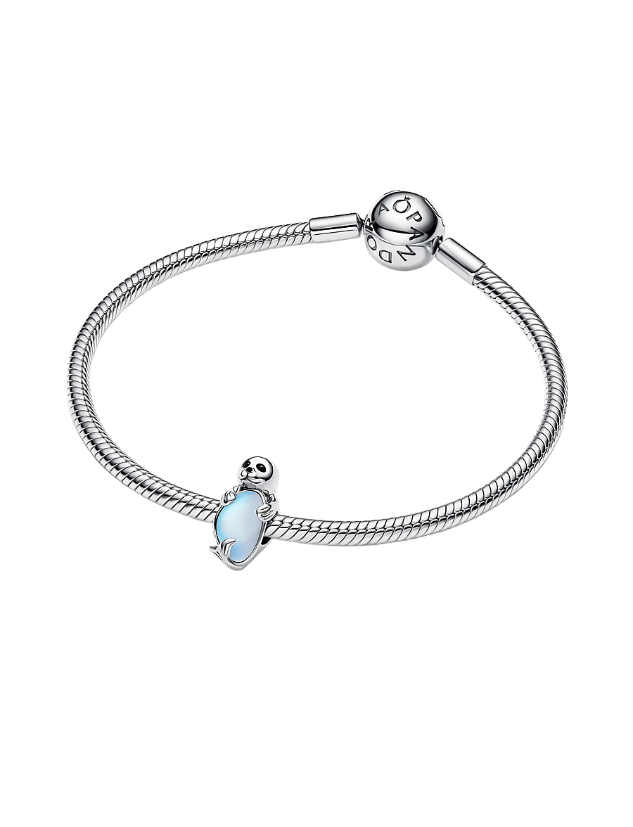 Pandora - Seal sterling silver charm with black crystal, black enamel and moonstone iridescent glass - vedhæng - white - 3