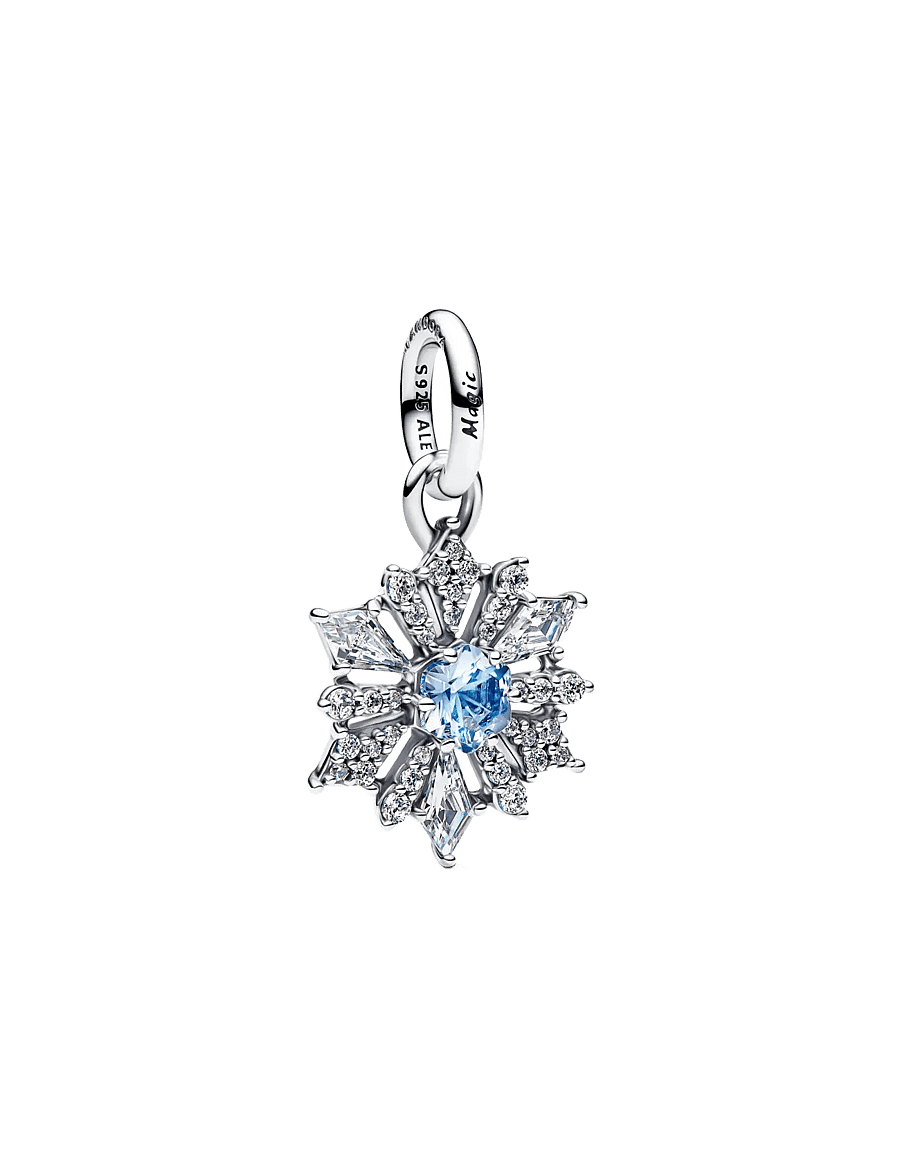 Pandora - Disney Frozen snowflake sterling silver dangle with water blue crystal and clear cubic zirconia - pendentifs - blue - 1