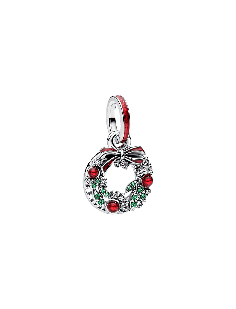 Pandora - Holiday wreath sterling silver double dangle - red - 1