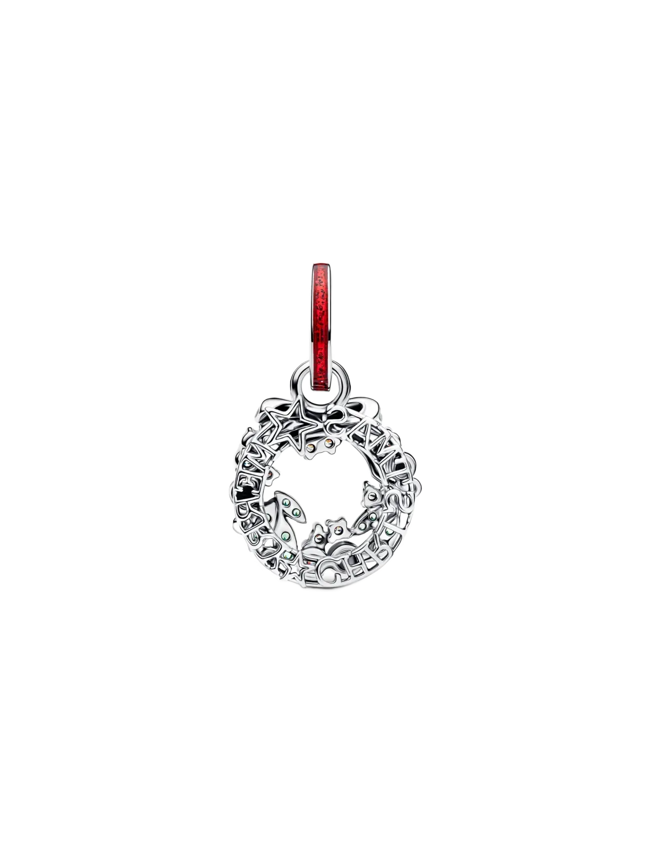 Pandora - Holiday wreath sterling silver double dangle - pendants - red - 2
