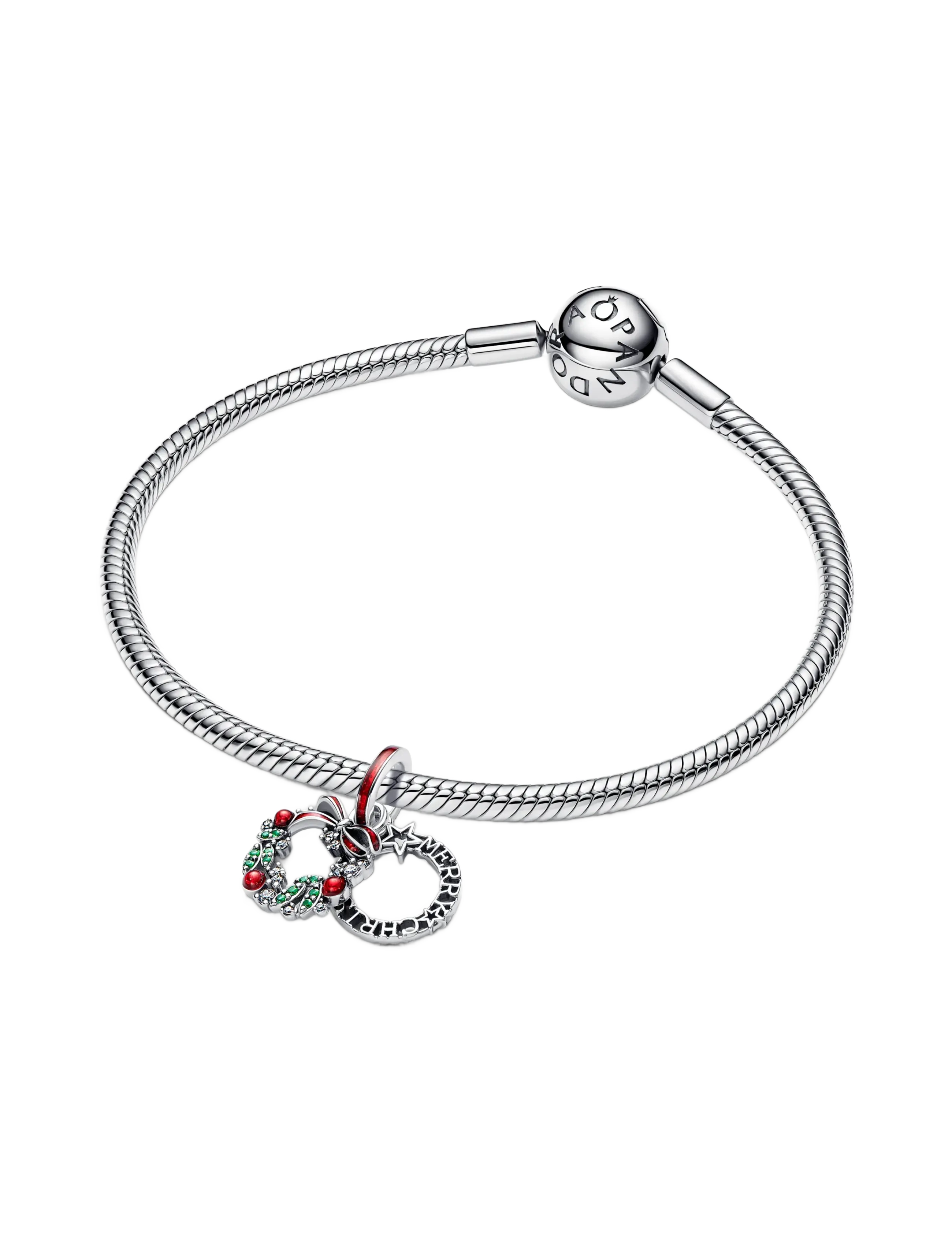 Pandora - Holiday wreath sterling silver double dangle - pendants - red - 3