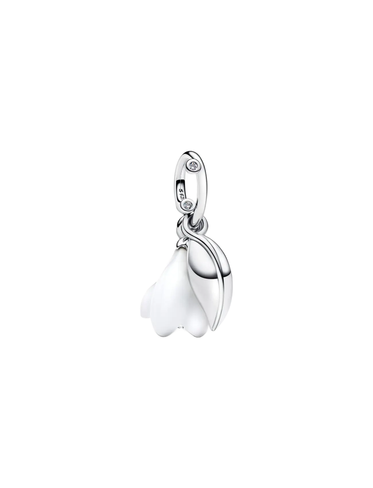 Pandora - Snowdrop flower sterling silver dangle with clear cubic zirconia and white Murano glass - white - 2