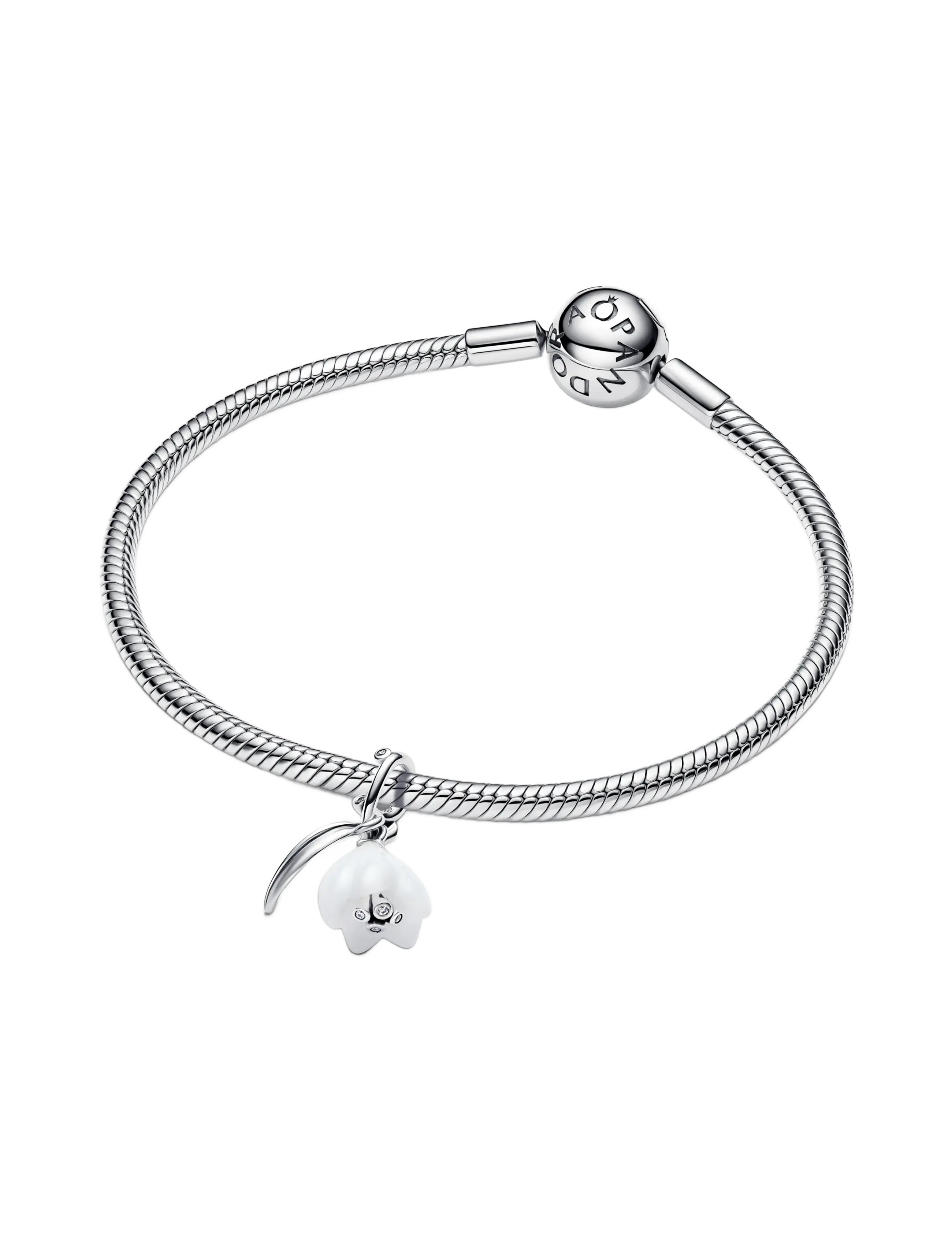 Pandora - Snowdrop flower sterling silver dangle with clear cubic zirconia and white Murano glass - white - 3