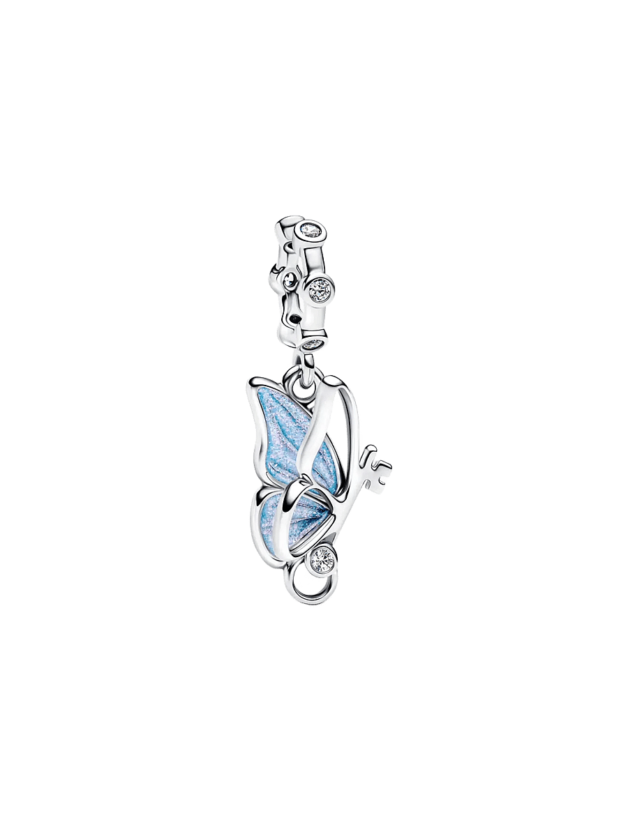 Pandora - Winged key sterling silver dangle with clear cubic zirconia and shimmering blue enamel - anhänger - blue - 1