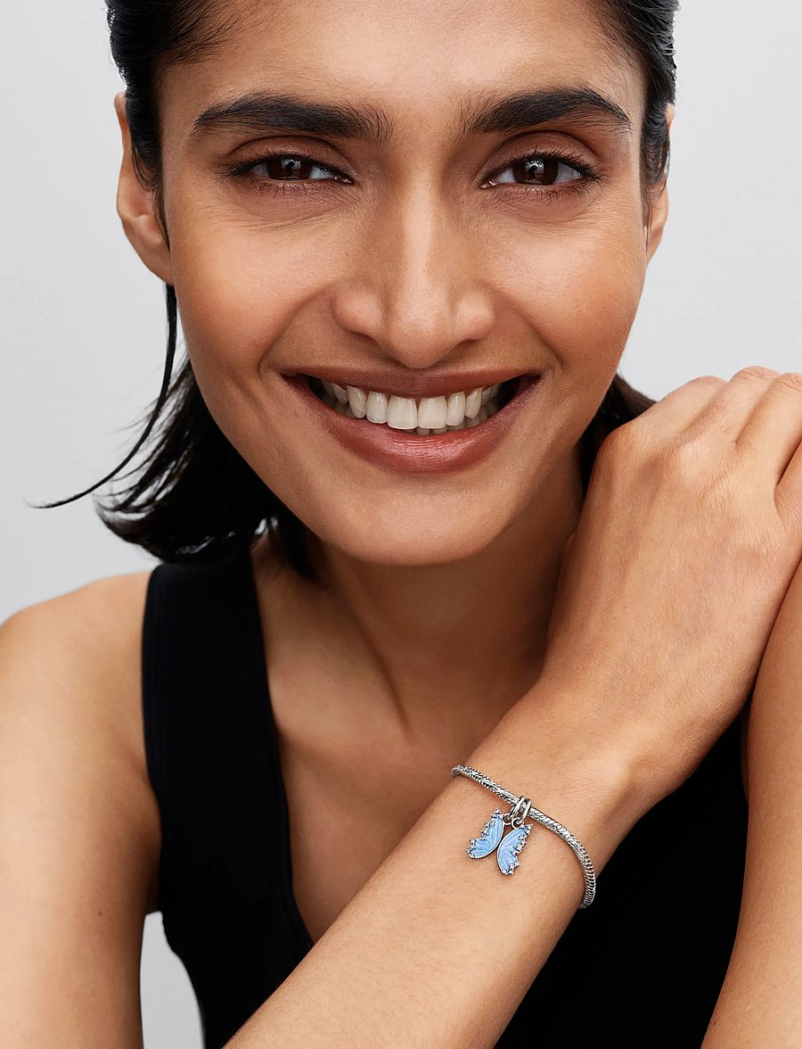 Pandora - Butterfly sterling silver splittable dangle with clear cubic zirconia and shimmering blue enamel - anhänger - blue - 3