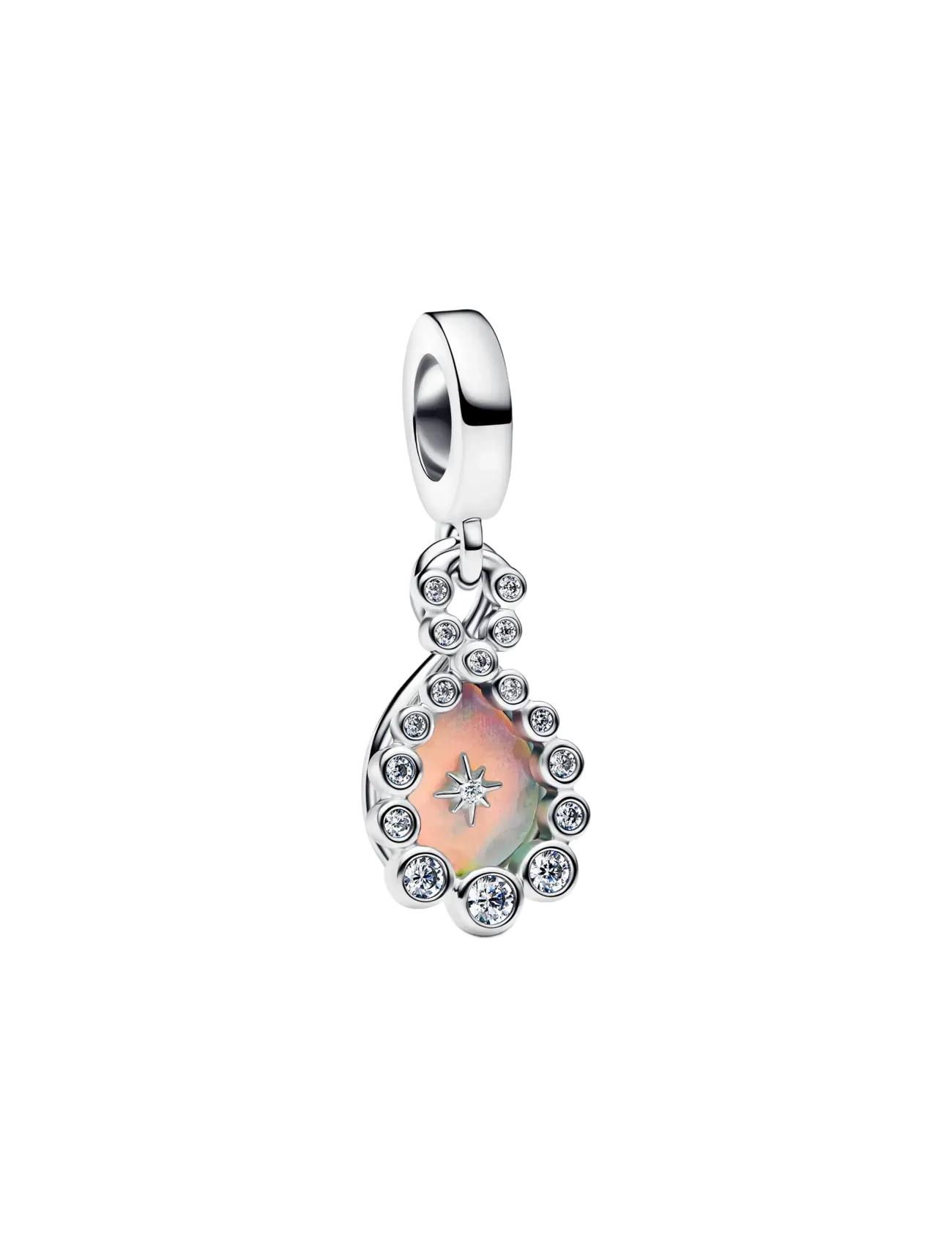 Pandora Infinity sterling silver double dangle with clear cubic zirconia and aurora lab-grown opal resin - Charms - WHITE / silver