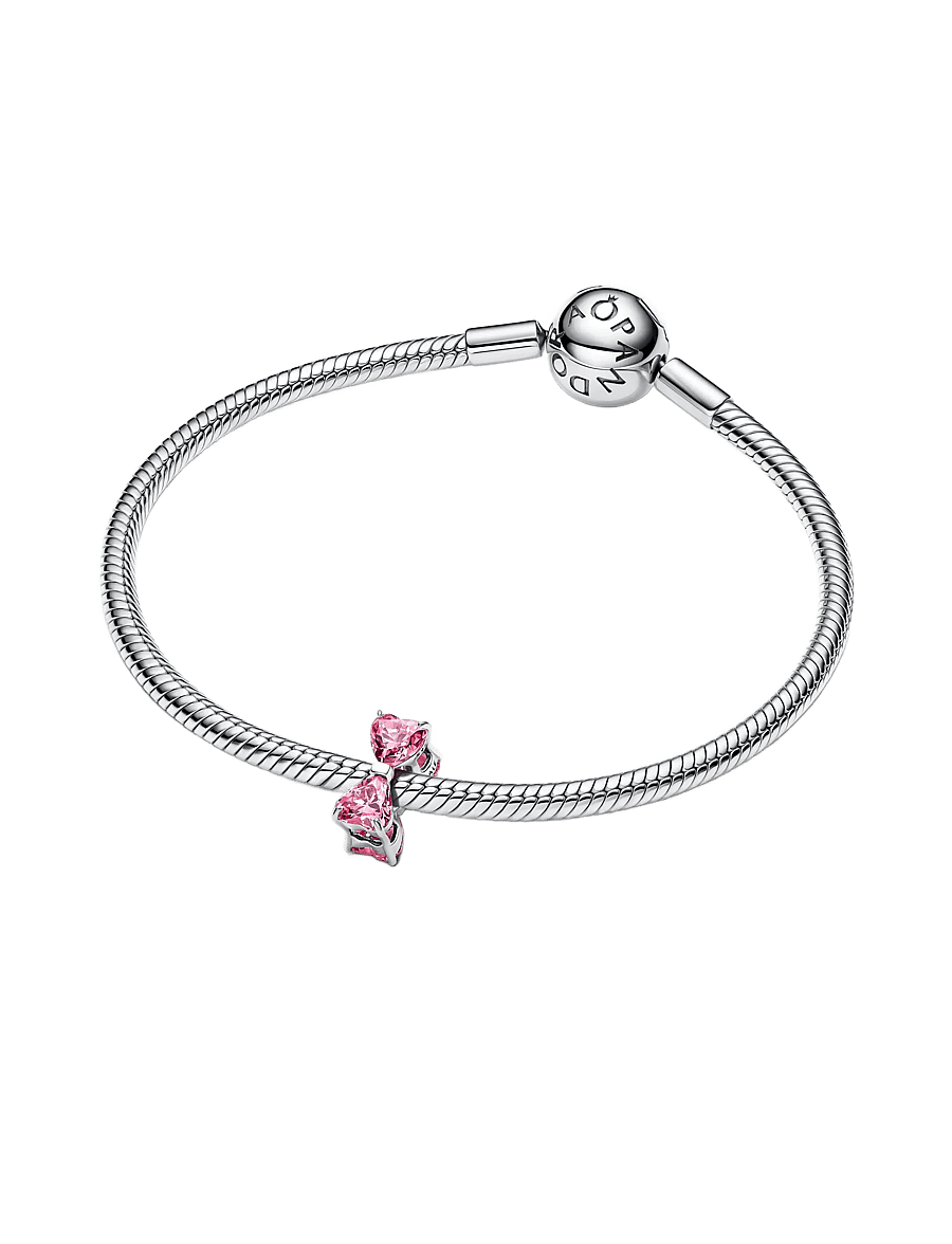 Pandora - Bow sterling silver charm with fancy pink cubic zirconia - riipukset - pink - 2