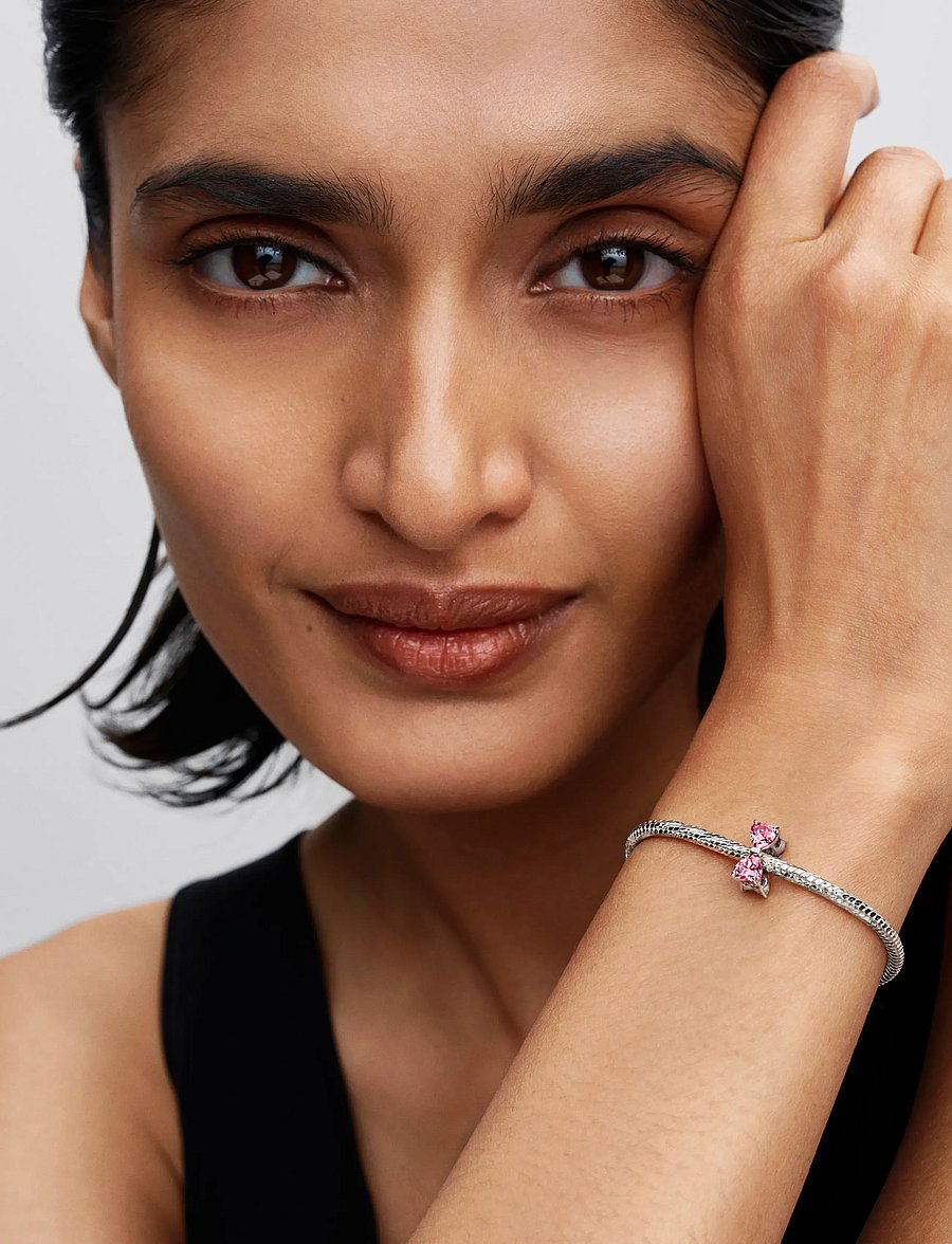 Pandora - Bow sterling silver charm with fancy pink cubic zirconia - riipukset - pink - 0