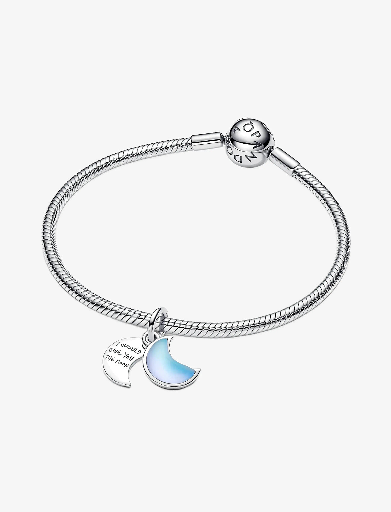 Pandora - Moon sterling silver double dangle with moonstone iridescent glass - vedhæng - white - 3