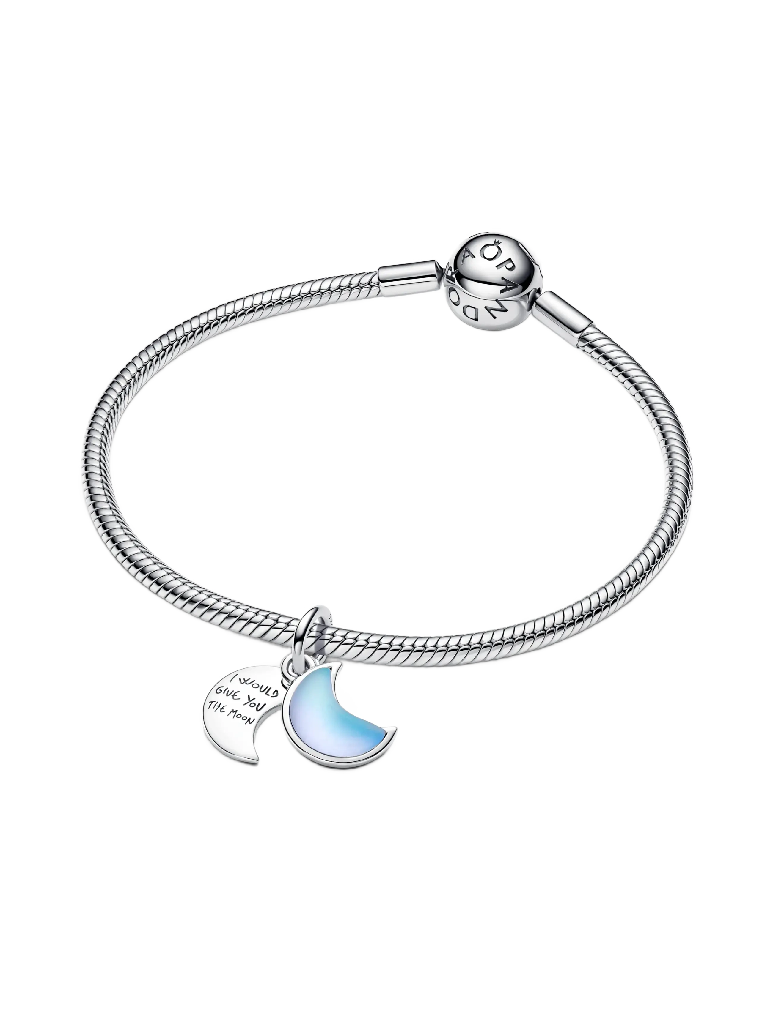 Pandora - Moon sterling silver double dangle with moonstone iridescent glass - pendants - white - 3