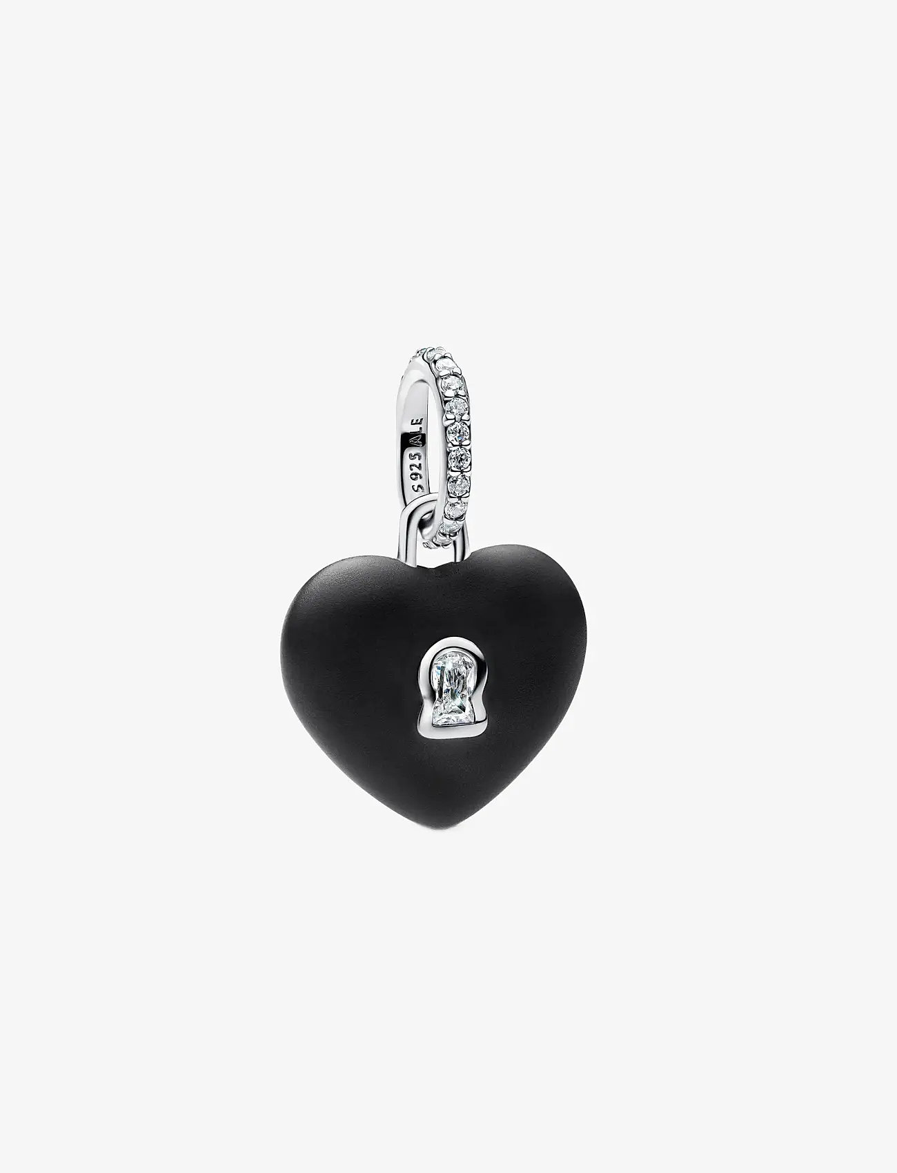 Pandora - Matte Black Ceramic Heart Padlock Dangle Charm - anhänger - black - 1