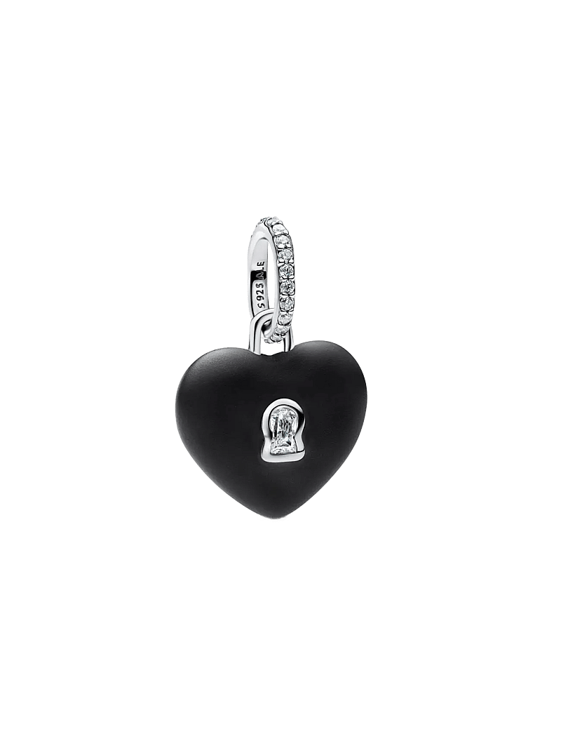 Pandora - Matte Black Ceramic Heart Padlock Dangle Charm - anhänger - black - 1