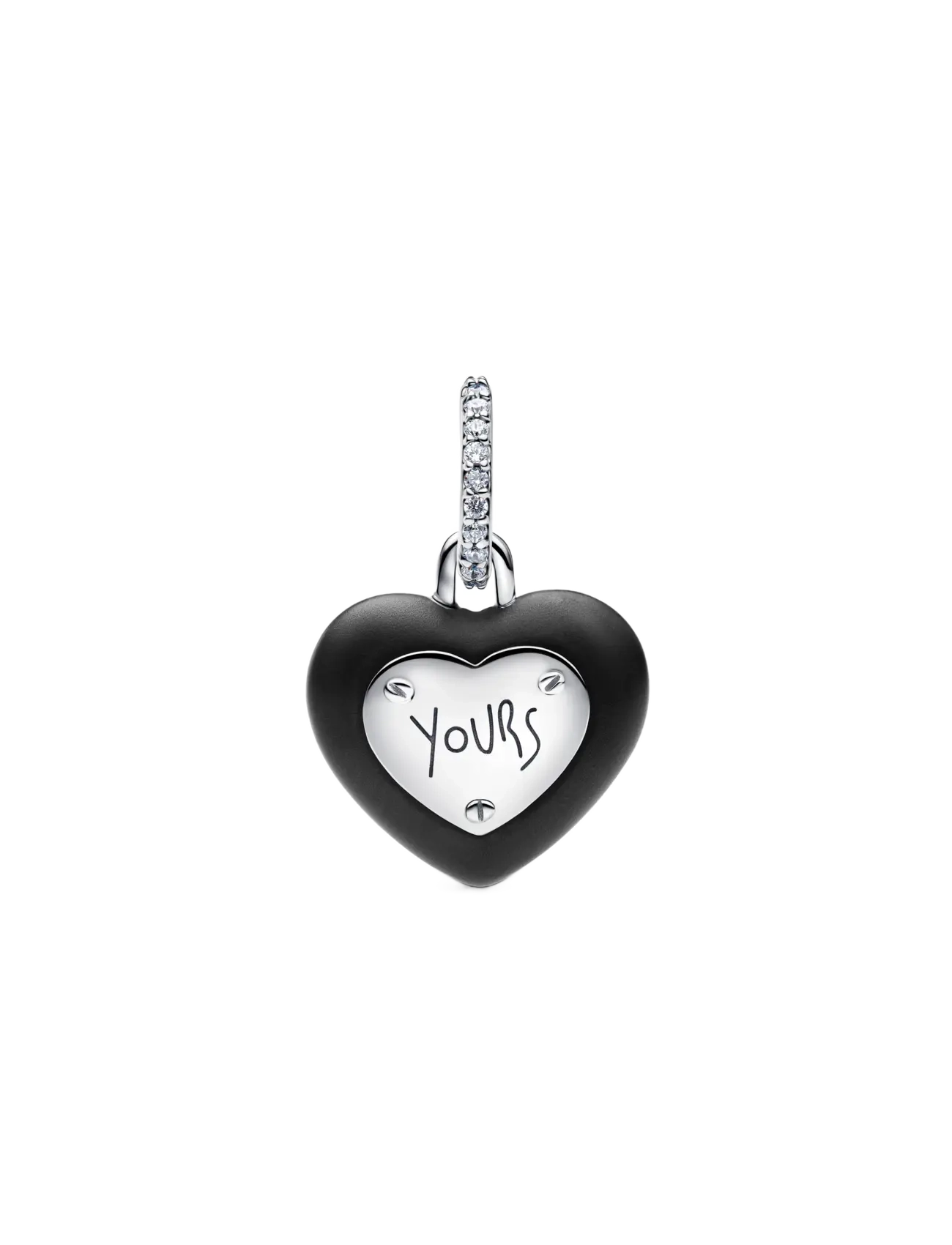 Pandora - Matte Black Ceramic Heart Padlock Dangle Charm - pendants - black - 2