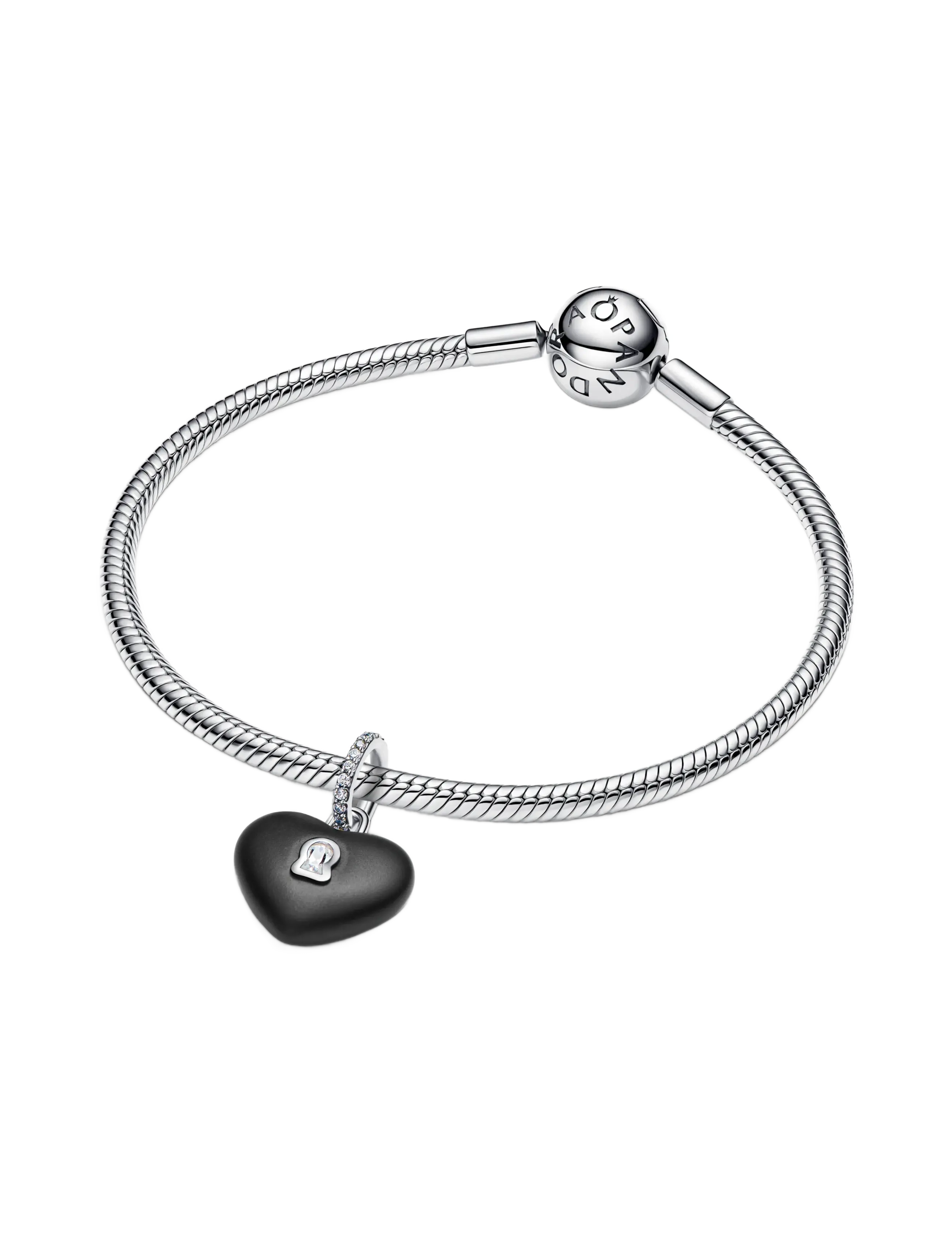 Pandora - Matte Black Ceramic Heart Padlock Dangle Charm - pendants - black - 3